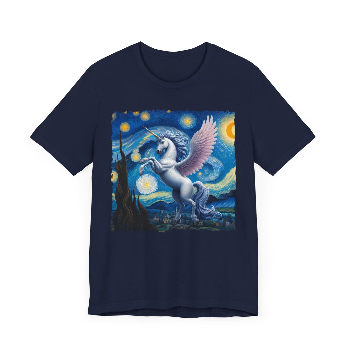 Magical White Unicorn Night Sky Shirt | Starry Night-Inspired Fantasy Art | Enchanted Unicorn Gift Dreamers Fantasy Lovers Unicorn Lover