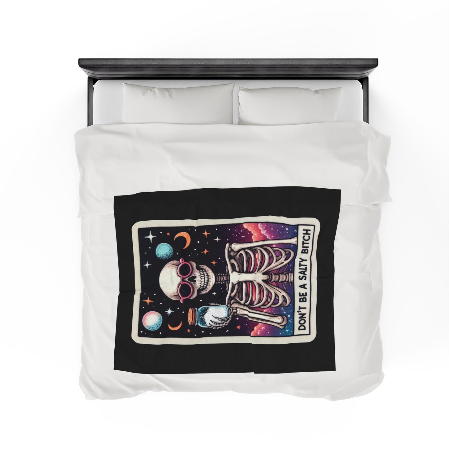 Don't Be a Salty B Tarot Card Velveteen Plush Throw Blanket | Sarcastic Joke Gift Tarot-Inspired Skeleton Cozy Blanket Funny Attitude Decor