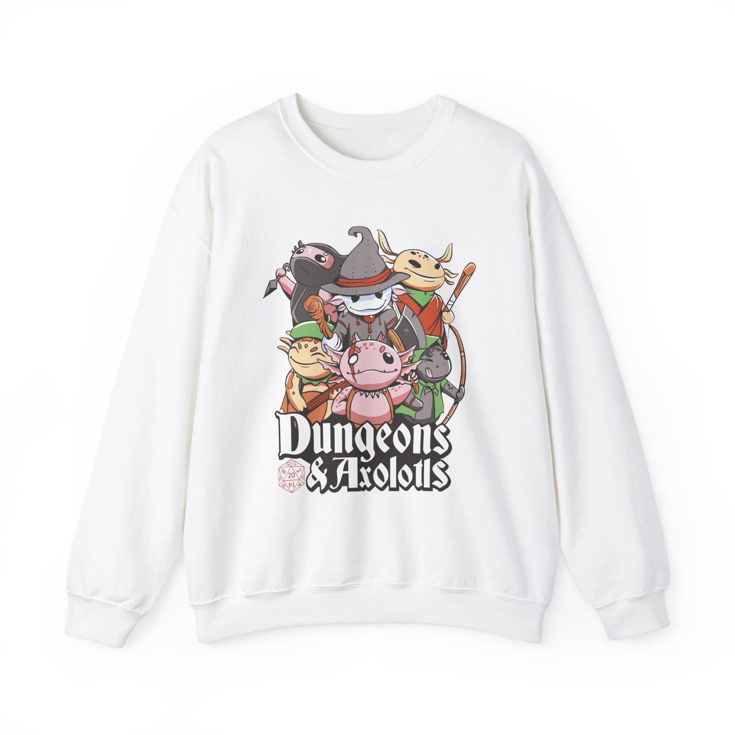 Dungeons and Axolotls Funny D&D Parody Sweatshirt | Nerdy Fantasy Game Sweater Axolotl Lovers Unique Winter Gift Cozy Fun Sweatshirt Gamers