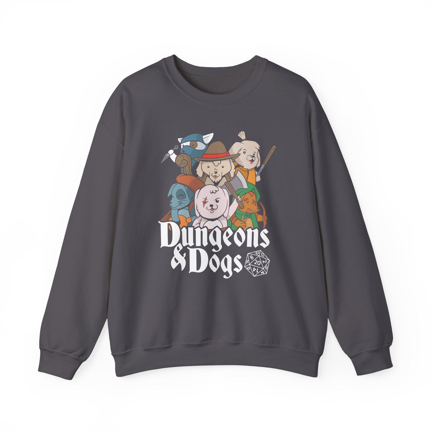 Dungeons and Doggos Funny D&D Parody Sweatshirt | Nerdy Fantasy Game Sweater for Dog Lovers Unique Winter Gift | Cozy Fun Sweatshirt Gamers