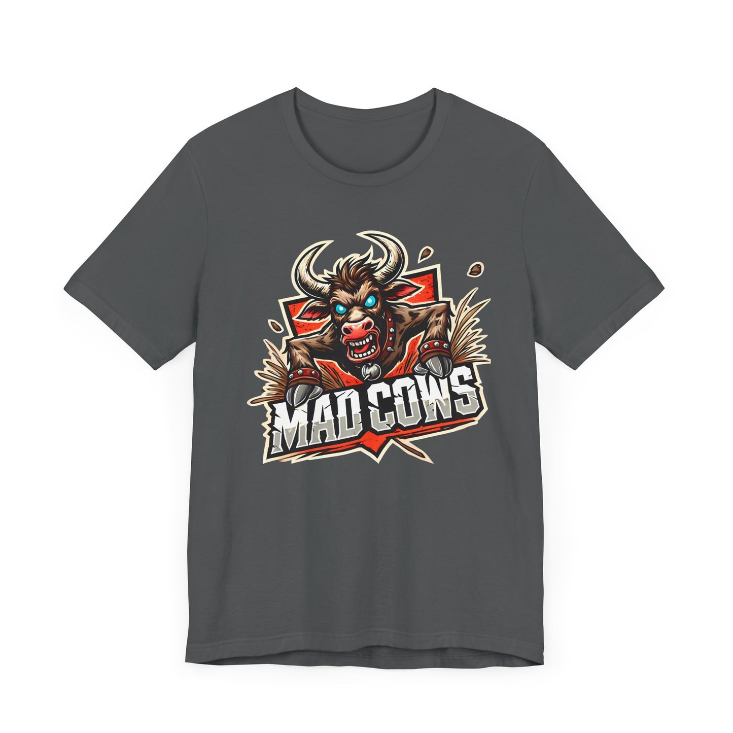 Mad Cows Angry Bull Shirt | Fierce and Fun Cow Design | Unique Gift for Gamers and Animal Lovers Esports Jersey Style Graphic Tee Funny Cow