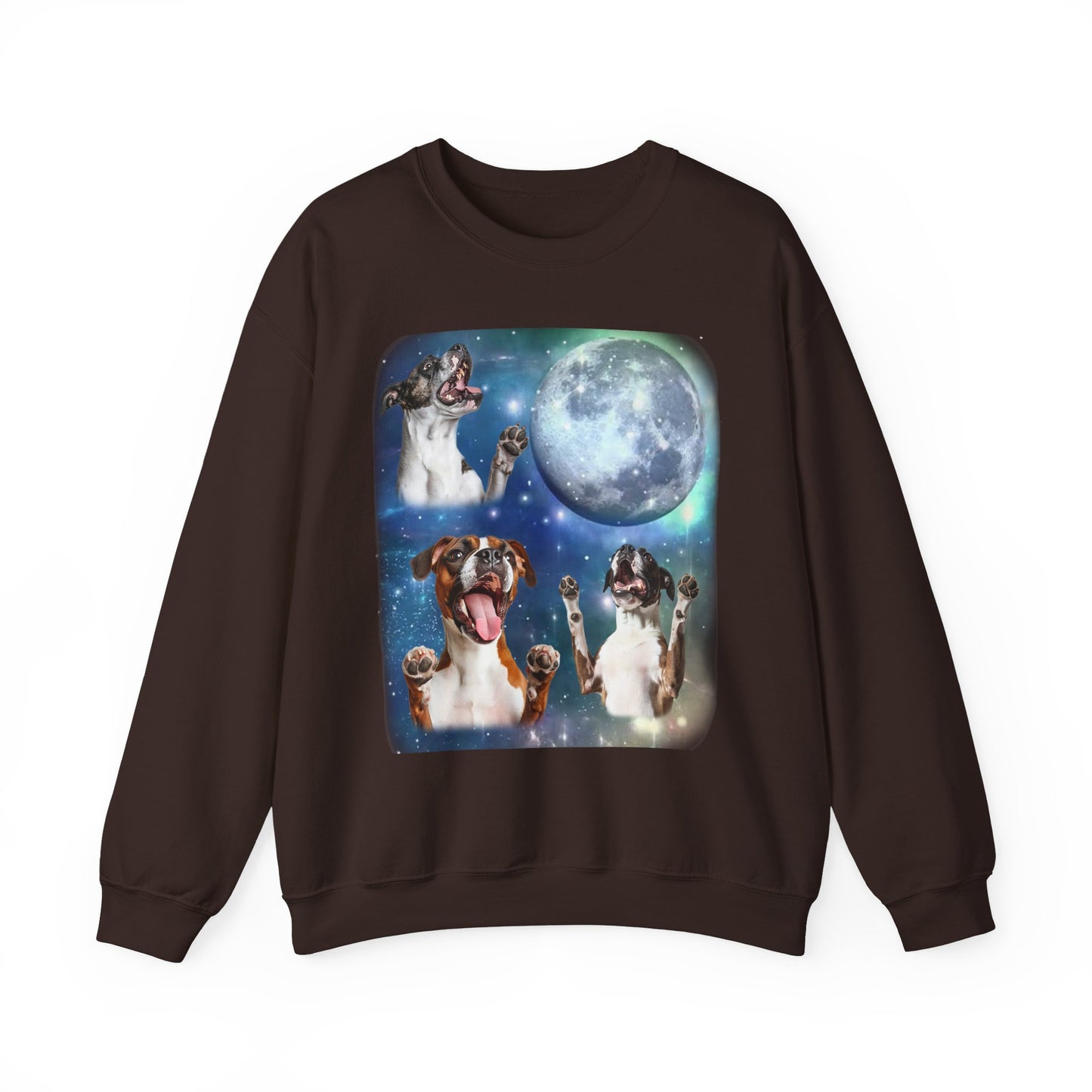 Boxer Howling at Moon Sweatshirt | Vintage Dog Lover Pullover Sweater | Funny Boxer Apparel Gift for Dog Lovers and Pet Enthusiasts