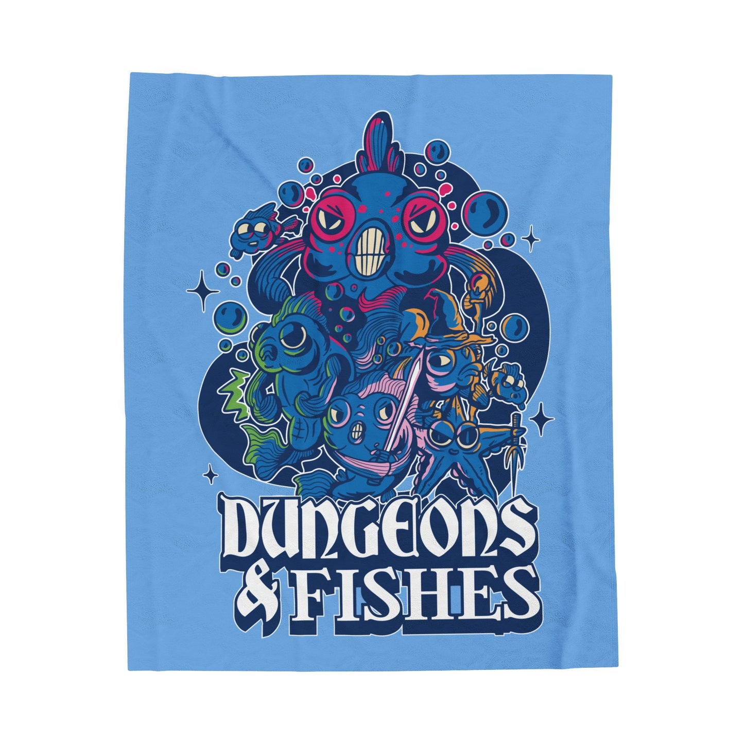 Dungeons and Fishes Velveteen Plush Throw Blanket | Funny Fish Lover Gift | Nerdy Parody Blanket | Fantasy Roleplaying Cozy Aquatic Decor