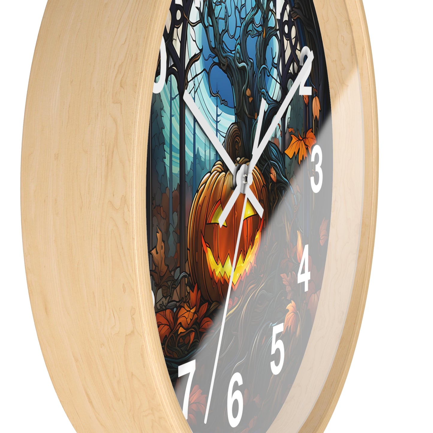 Stained Glass Halloween Pumpkin Wall Clock Battery Operated Festive Fall Decor Perfect Gift Halloween Enthusiasts Colorful Seasonal Accent