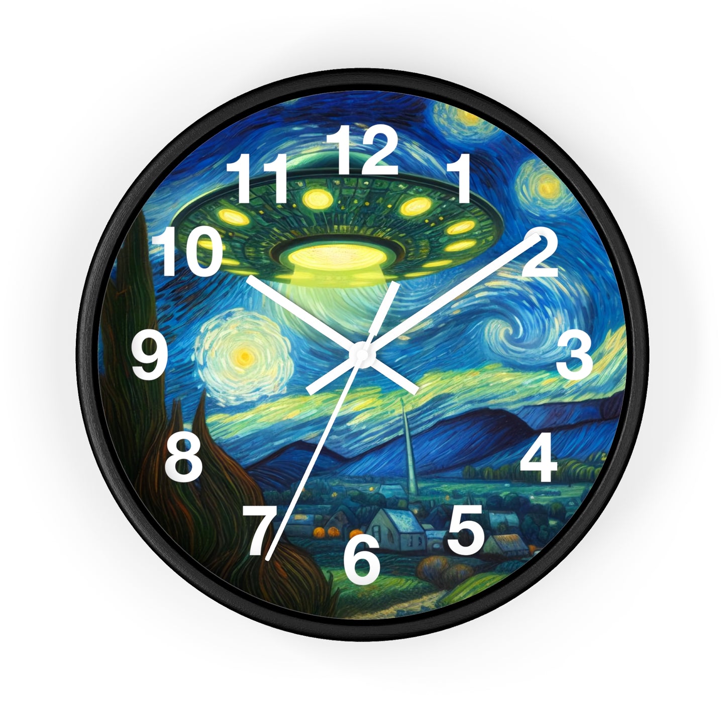 Alien UFO Night Wall Clock | Battery Operated | Starry Night-Inspired Outer Space Art | Perfect Gift for UFO Believers | Cosmic Wall Decor