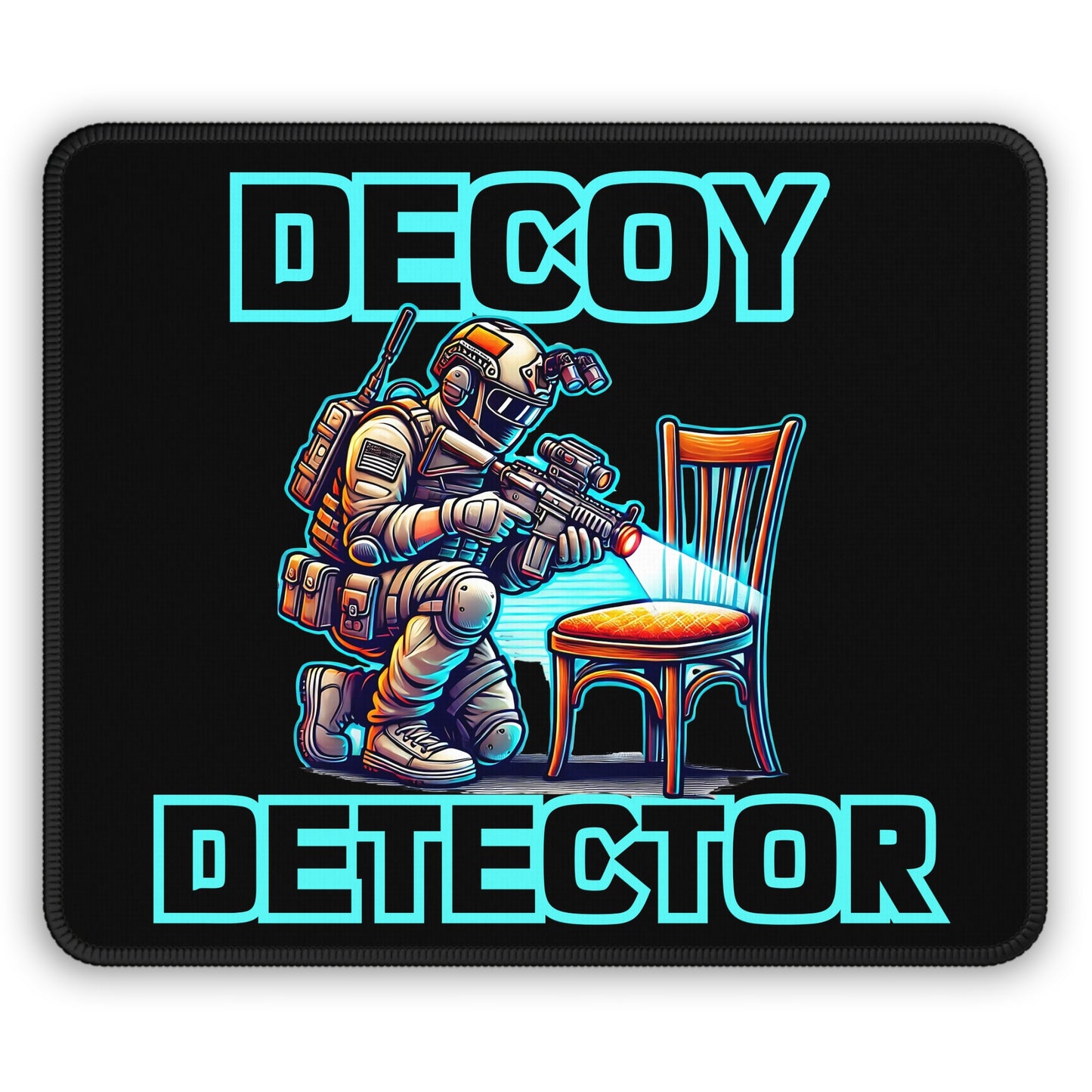 Decoy Detector Prop Cartoon Non Slip Mouse Pad | Tactical Prop Hunt Design | Funny Gamer Illustration | Chair Scanning Action Scene Gift