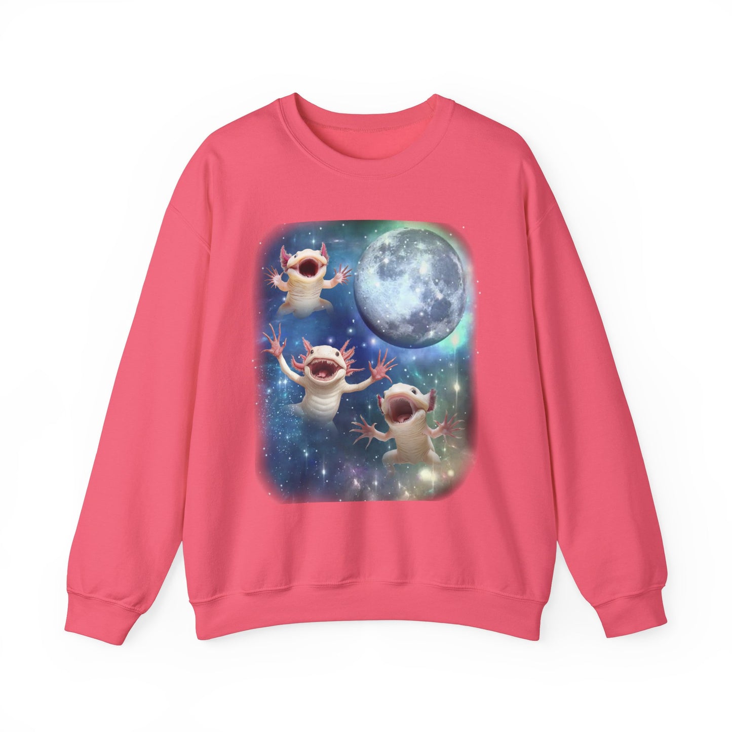 Axolotl Howling at Moon Sweatshirt | Vintage Aquatic Salamander Pullover Sweater | Funny Axolotl Apparel Gift for Animal Lovers Semi Aquatic
