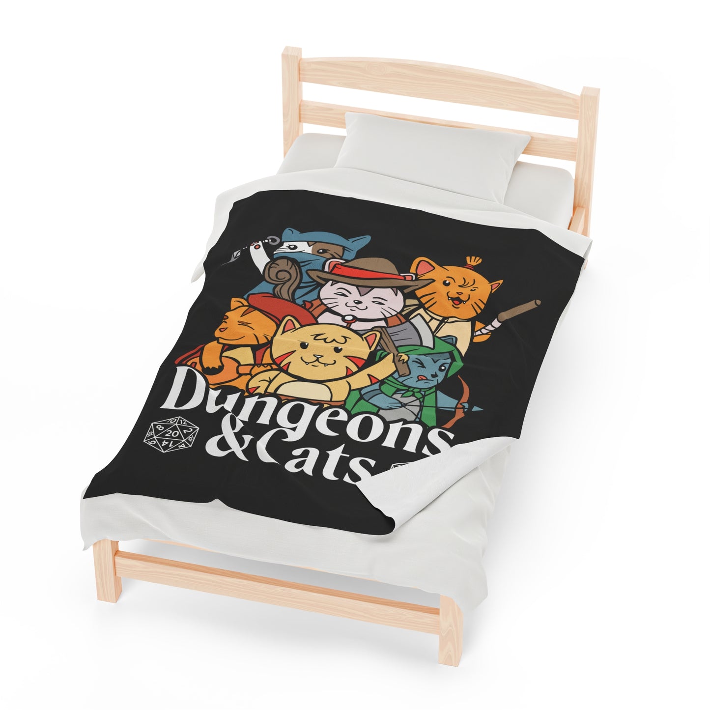 Dungeons and Cats Velveteen Plush Throw Blanket | Funny Cat Lover Gift | Nerdy Parody Blanket Fantasy Roleplaying Cozy Feline Decor Cat Gift