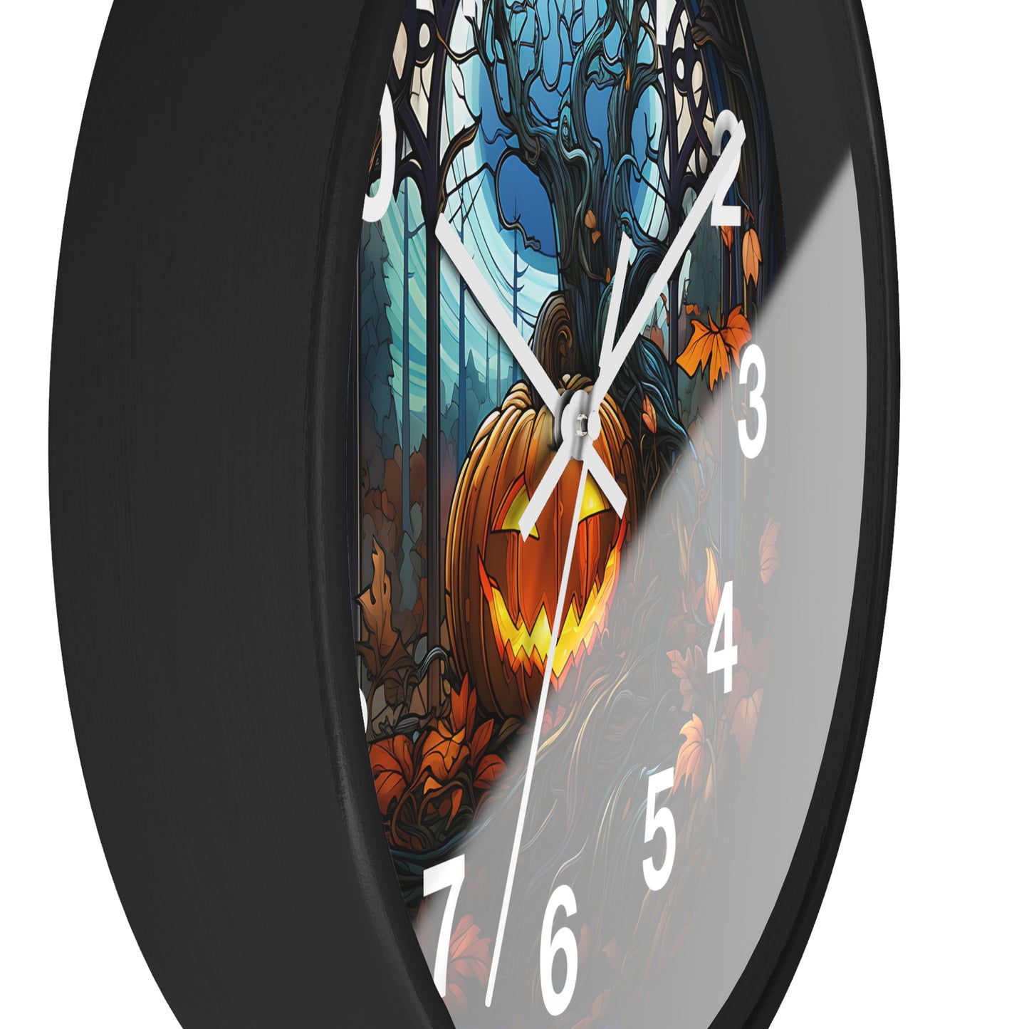 Stained Glass Halloween Pumpkin Wall Clock Battery Operated Festive Fall Decor Perfect Gift Halloween Enthusiasts Colorful Seasonal Accent