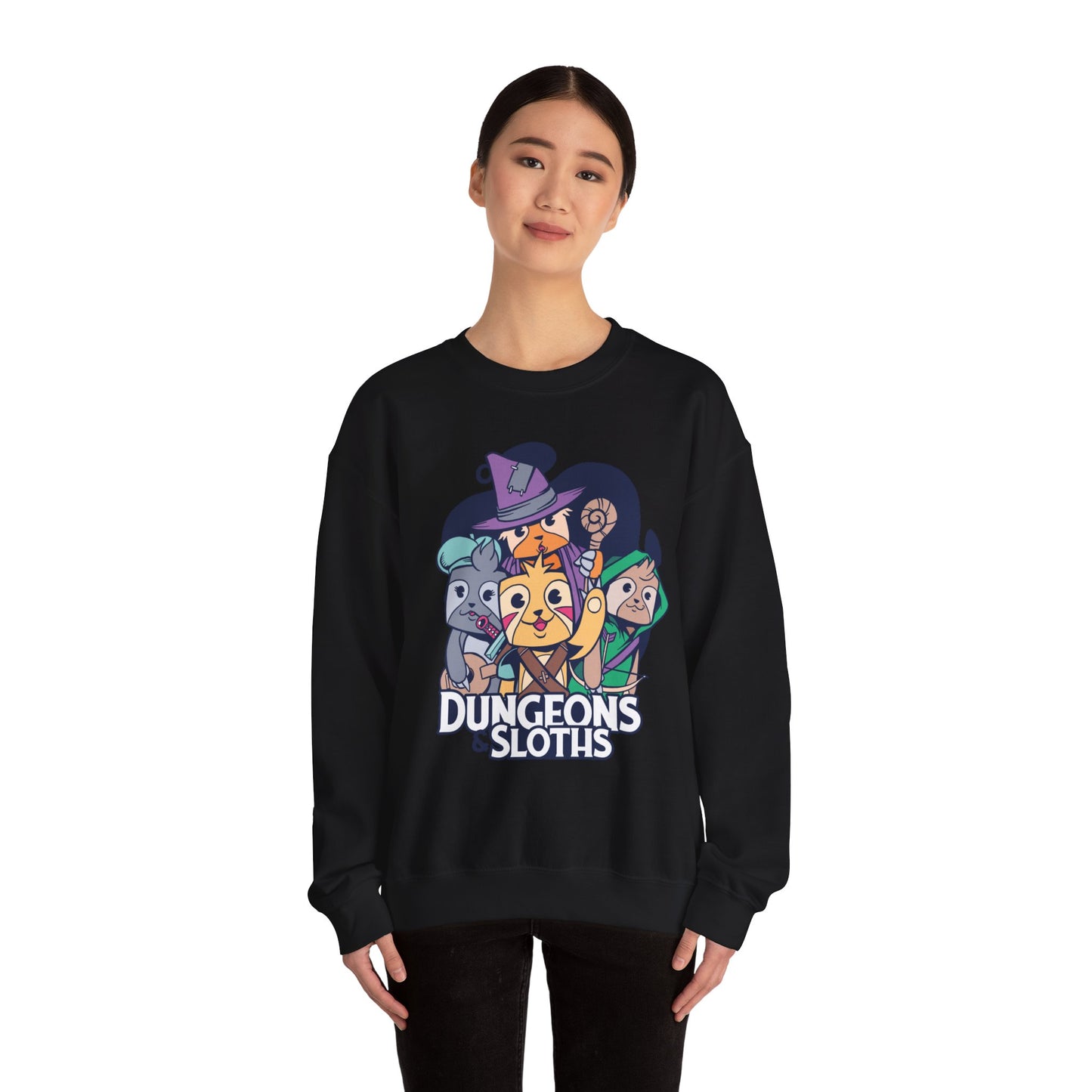 Dungeons and Sloths Funny D&D Parody Sweatshirt | Nerdy Fantasy Game Sweater Sloth Lovers | Unique Winter Gift | Cozy Fun Sweatshirt Gamers
