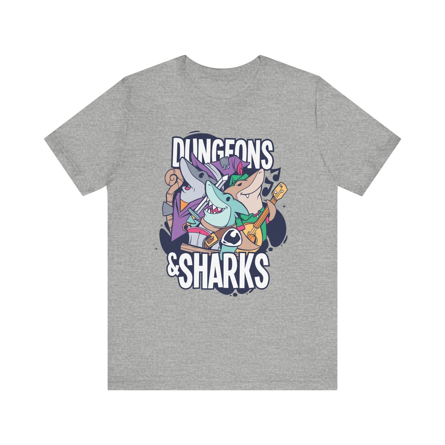 Dungeons and Sharks Shirt | D&D Parody Game Tee for Shark Lovers | Roleplaying Fantasy Game | Fun Nerdy Gift Ideas Funny Shark Shirt RPG Tee