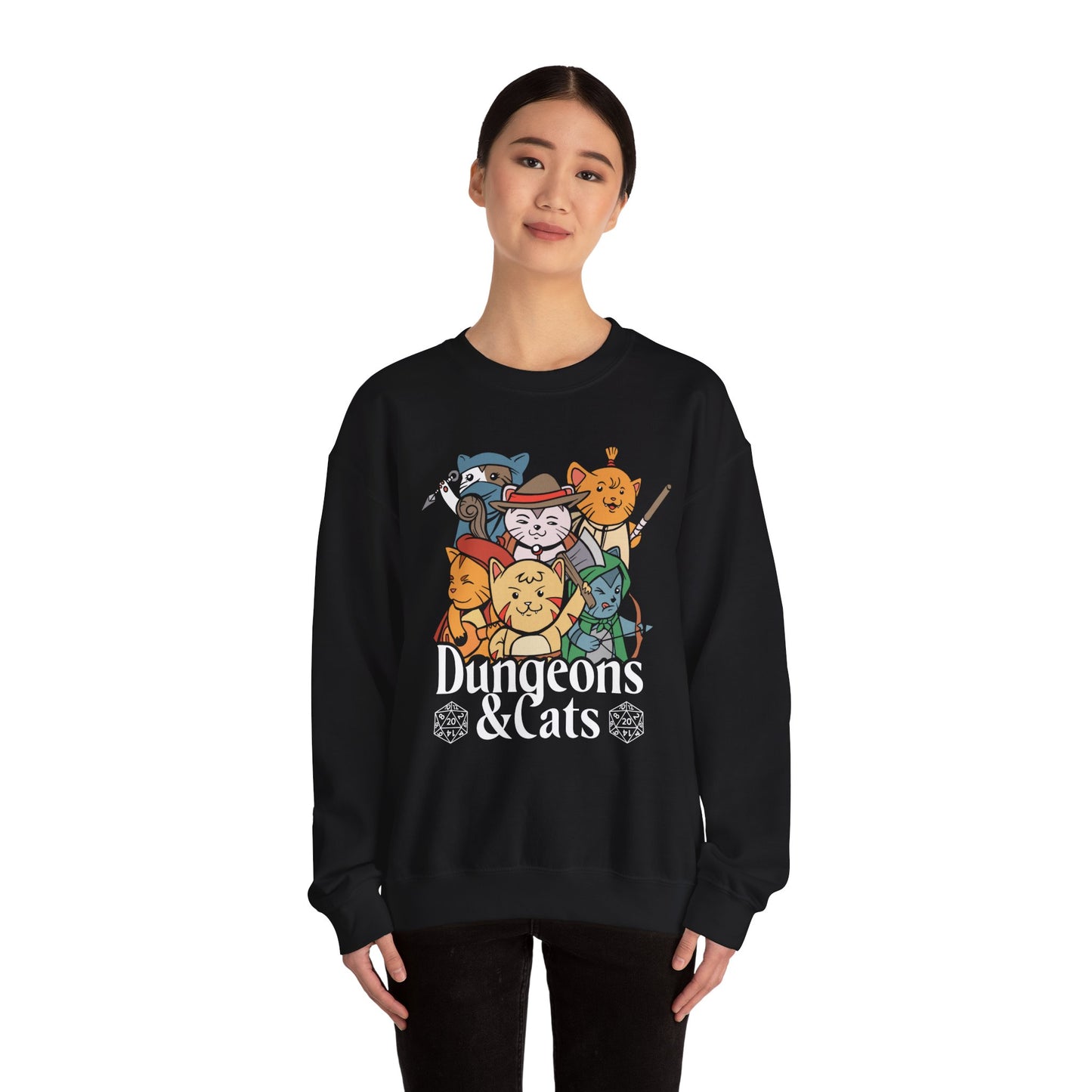 Dungeons and Cats Funny D&D Parody Sweatshirt | Nerdy Fantasy Game Sweater for Cat Lovers | Unique Winter Gift | Cozy Fun Sweatshirt Gamers