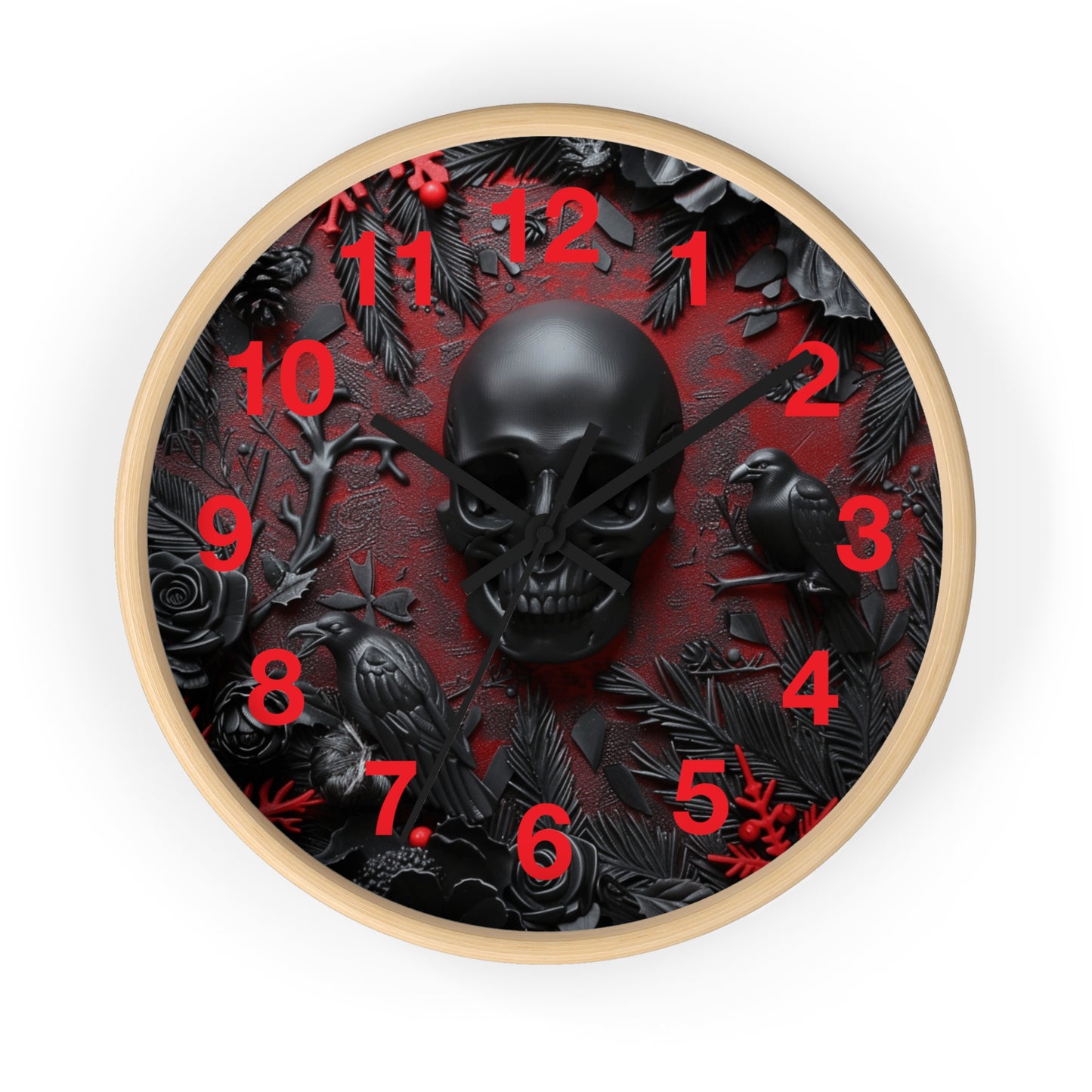Black Skull Wall Clock | Gothic Style Home Decor | Dark Spooky Aesthetic | Battery Operated | Unique Gift for Gothic Enthusiasts