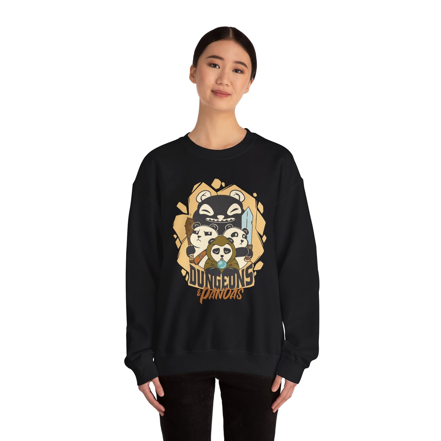 Dungeons and Pandas Funny D&D Parody Sweatshirt | Nerdy Fantasy Game Sweater Panda Lovers | Unique Winter Gift | Cozy Fun Sweatshirt Gamers
