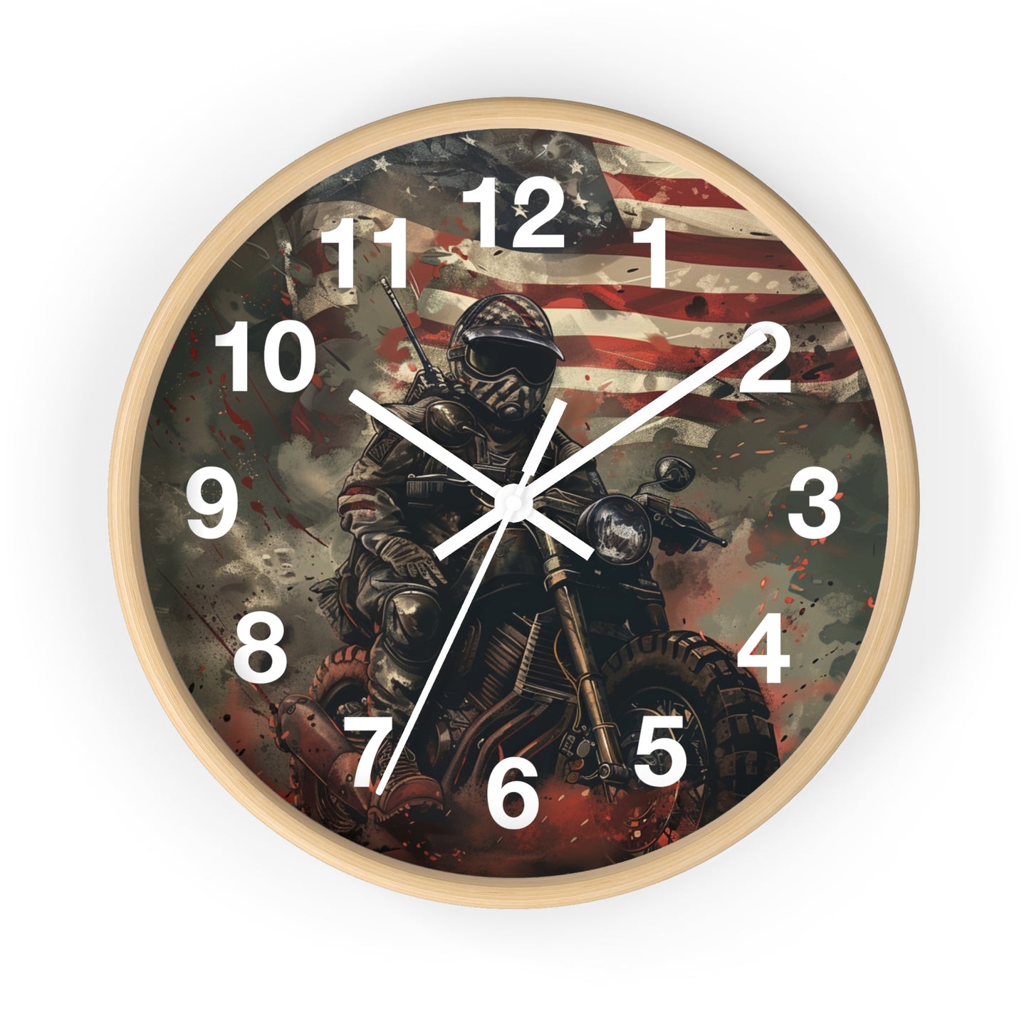 Rebel Patriot Motorcycle Rider Wall Clock | Grunge USA Biker Art | Battery Operated | Bold Americana Decor | Perfect Gift for Freedom Riders