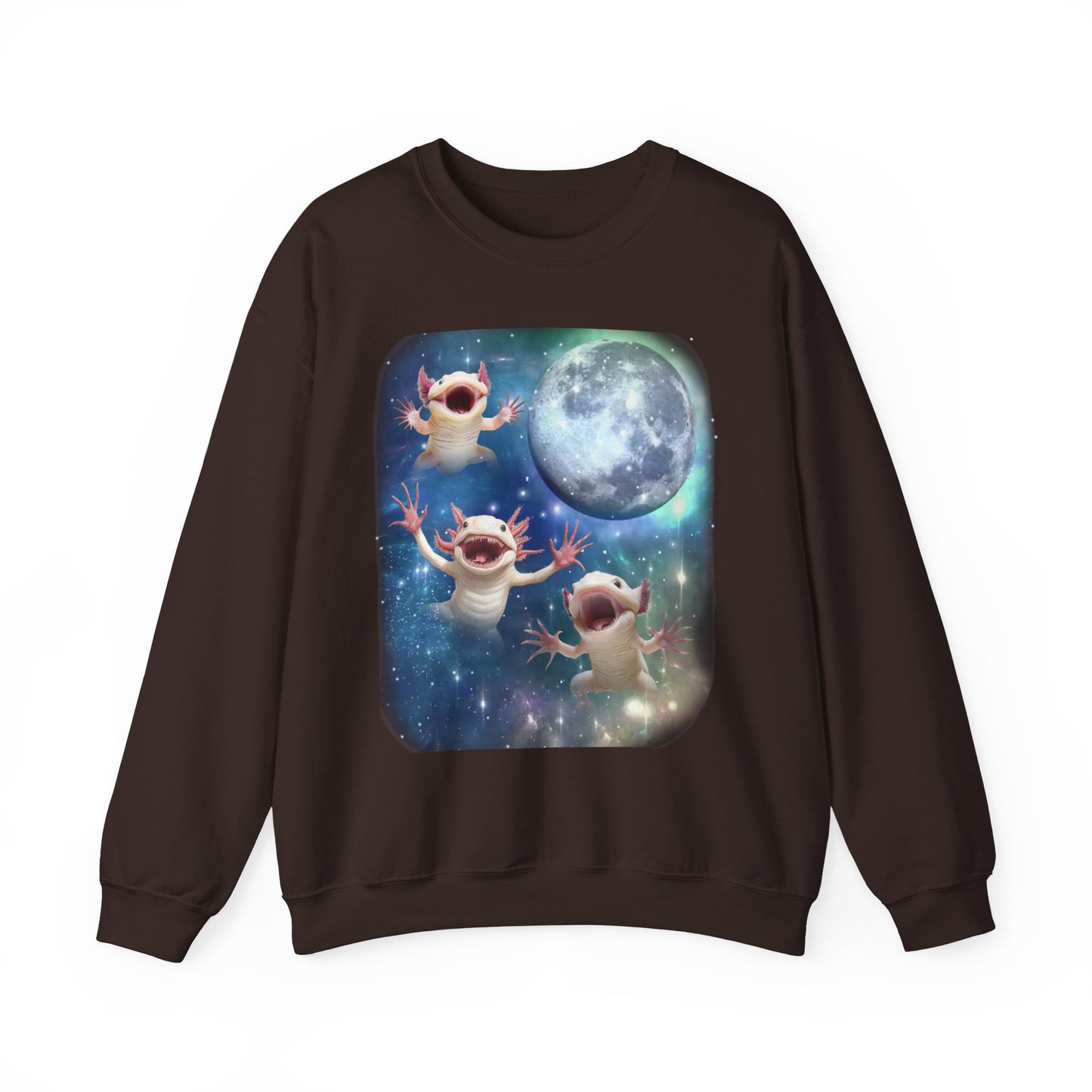 Axolotl Howling at Moon Sweatshirt | Vintage Aquatic Salamander Pullover Sweater | Funny Axolotl Apparel Gift for Animal Lovers Semi Aquatic