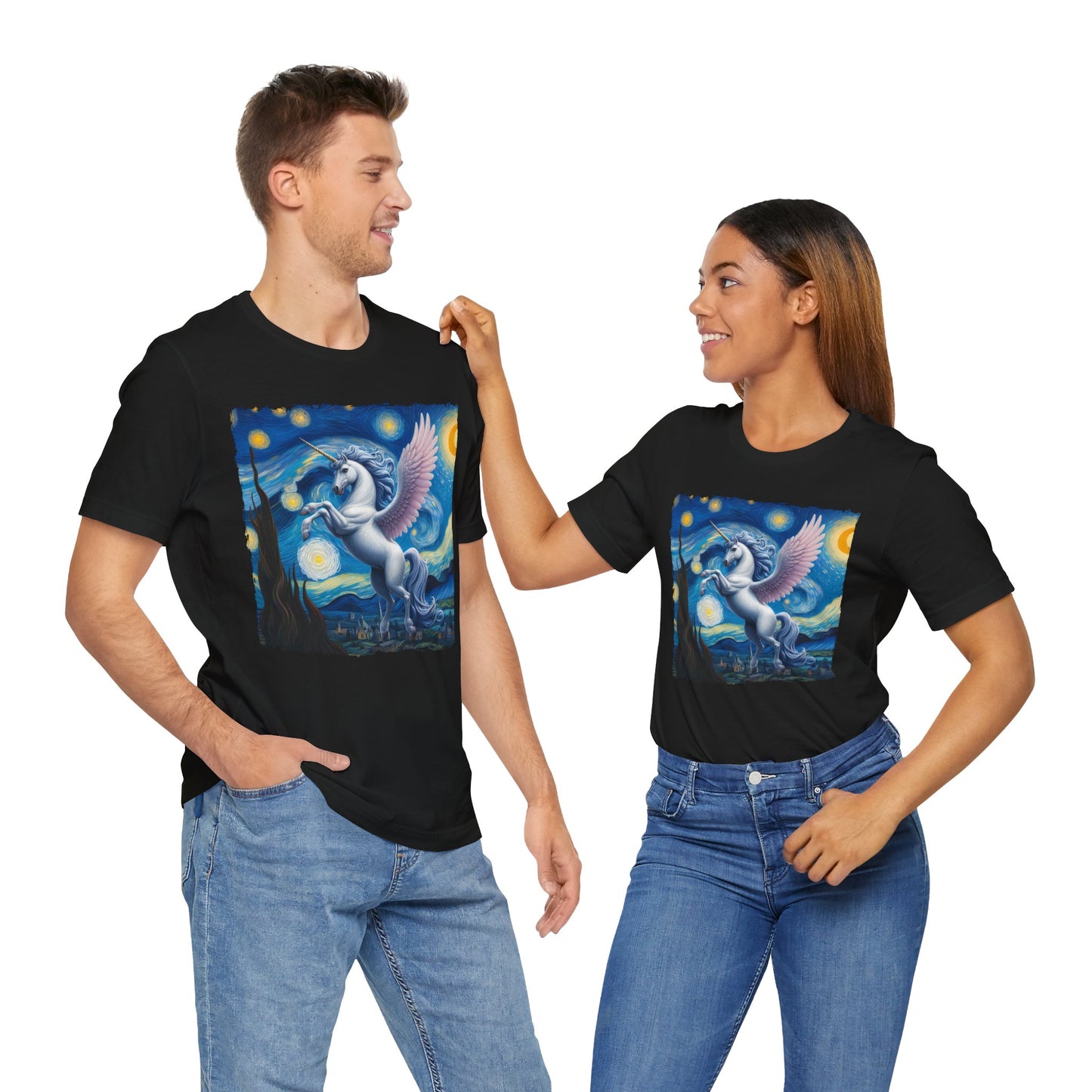 Magical White Unicorn Night Sky Shirt | Starry Night-Inspired Fantasy Art | Enchanted Unicorn Gift Dreamers Fantasy Lovers Unicorn Lover
