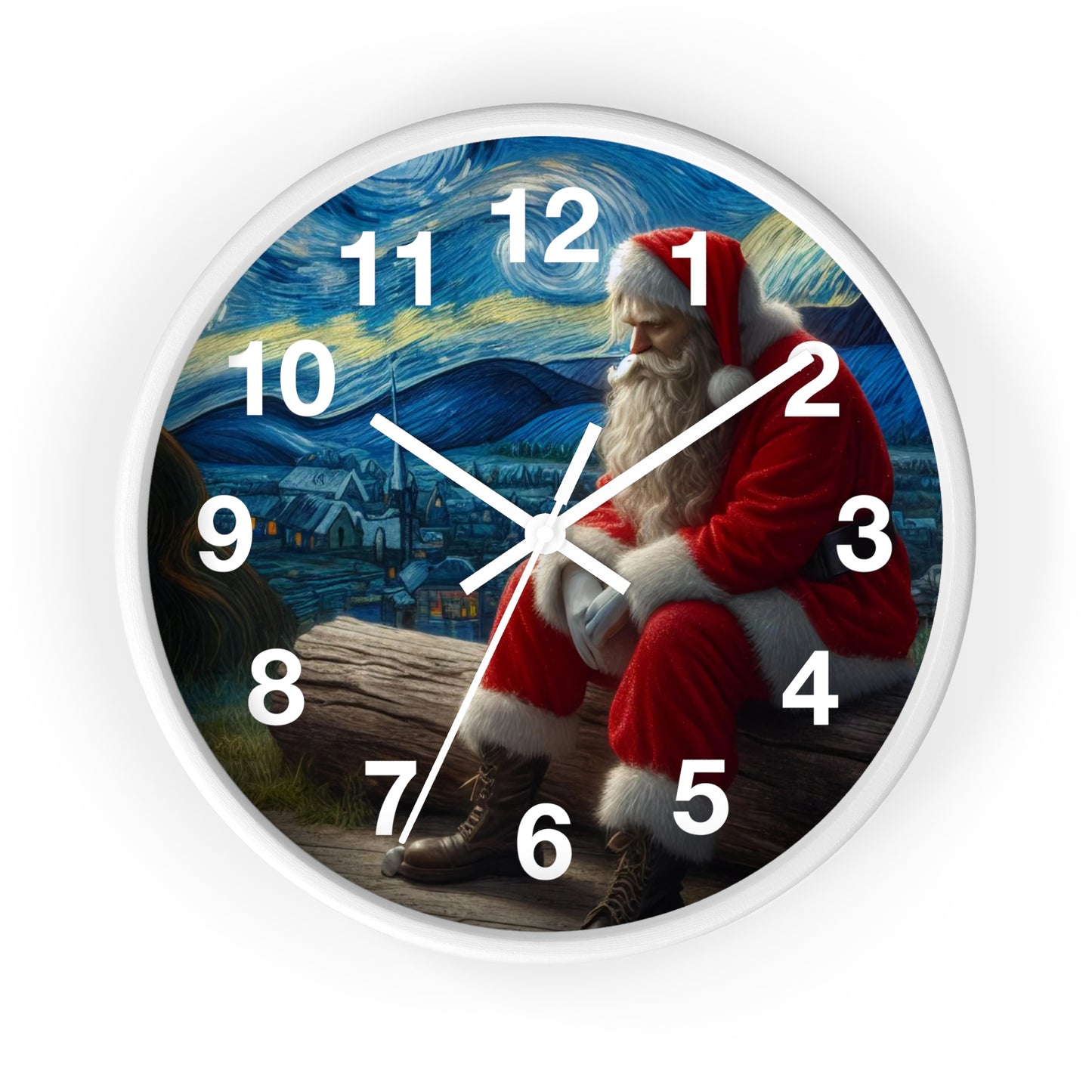 Santa Claus Night Sky Wall Clock | Battery Operated Starry Night-Inspired Holiday Art Perfect Christmas Gift Santa Lovers Festive Wall Decor