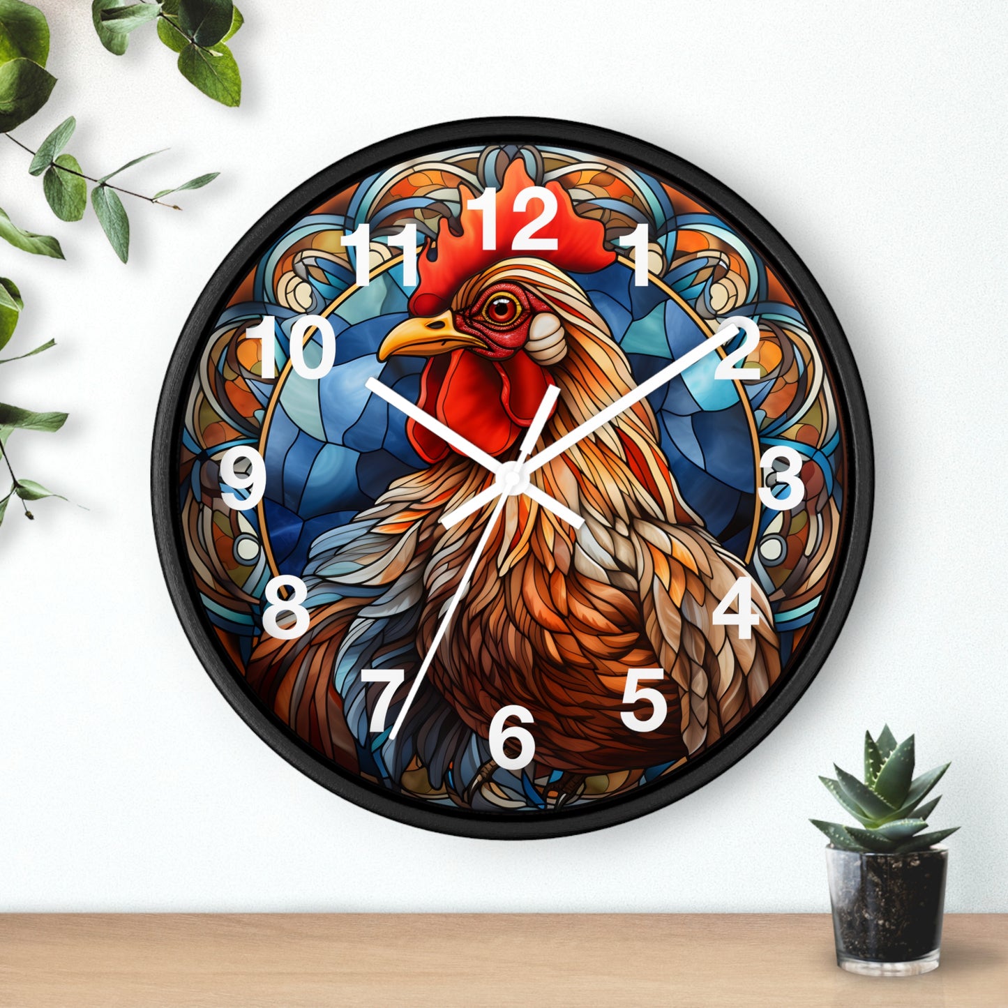 Beautiful Stained Glass Style Chicken Wall Clock | Battery Operated | Charming Hen Decor Chicken Lover Gift | Colorful Farmhouse Accent