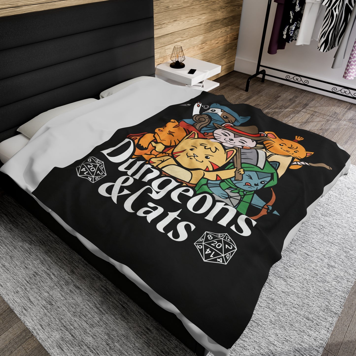 Dungeons and Cats Velveteen Plush Throw Blanket | Funny Cat Lover Gift | Nerdy Parody Blanket Fantasy Roleplaying Cozy Feline Decor Cat Gift