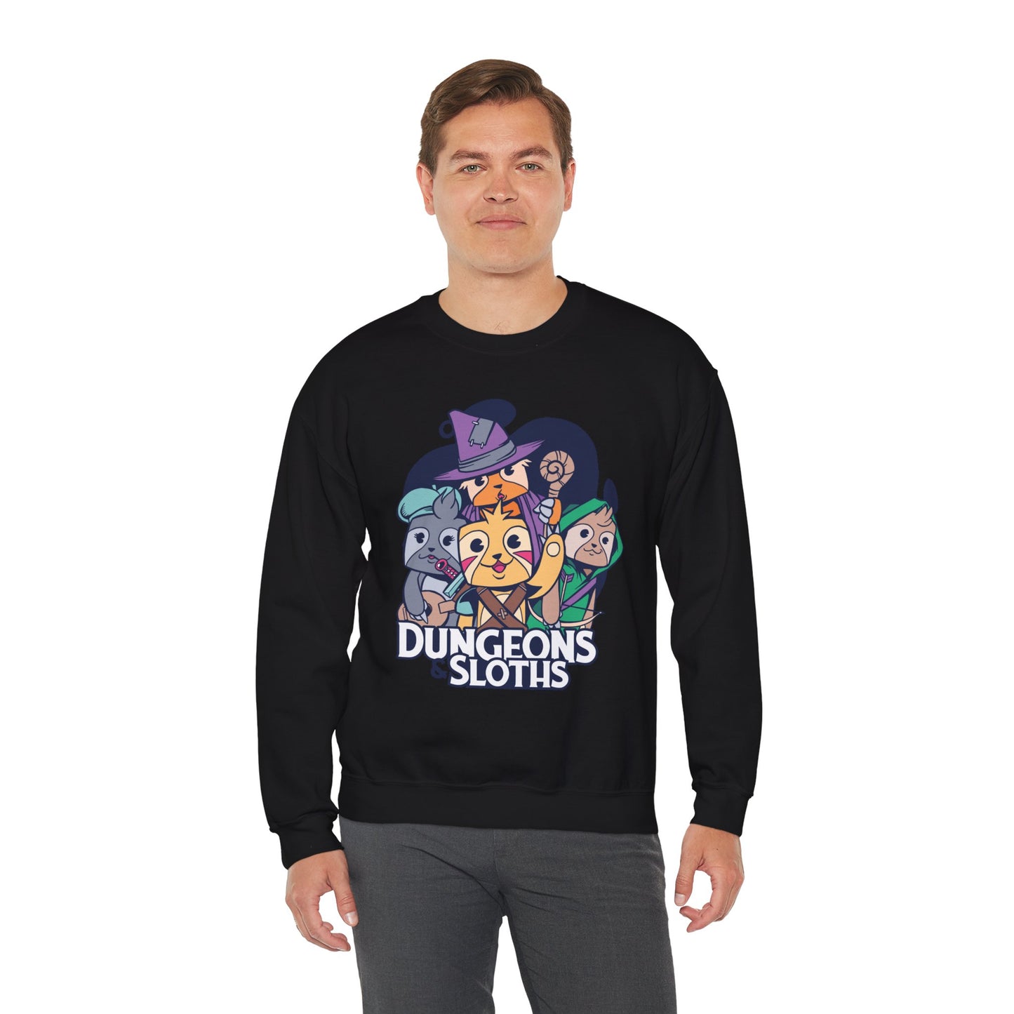 Dungeons and Sloths Funny D&D Parody Sweatshirt | Nerdy Fantasy Game Sweater Sloth Lovers | Unique Winter Gift | Cozy Fun Sweatshirt Gamers