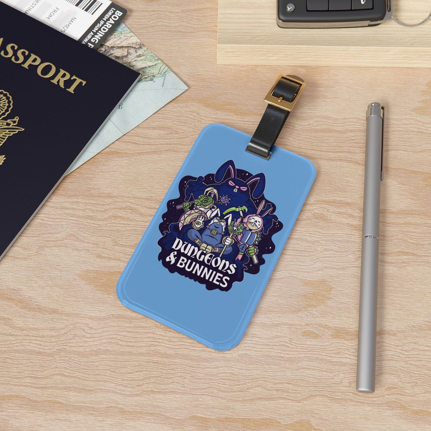 Dungeons and Bunnies Luggage Tag | Funny Bunny Lover Baggage ID | Nerdy Parody Travel Accessory | Fantasy Roleplaying Gift for Rabbit Fans