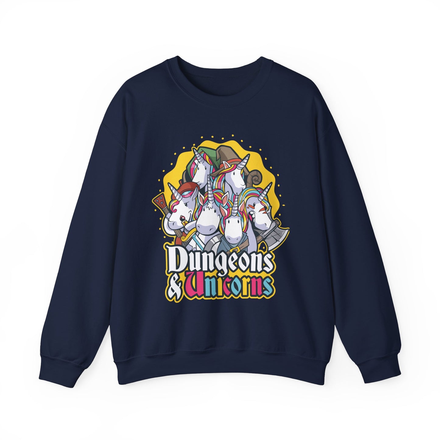 Dungeons and Unicorns Funny D&D Parody Sweatshirt | Nerdy Fantasy Game Sweater Unicorn Lovers | Unique Winter Gift Cozy Fun Sweatshirt Gamer