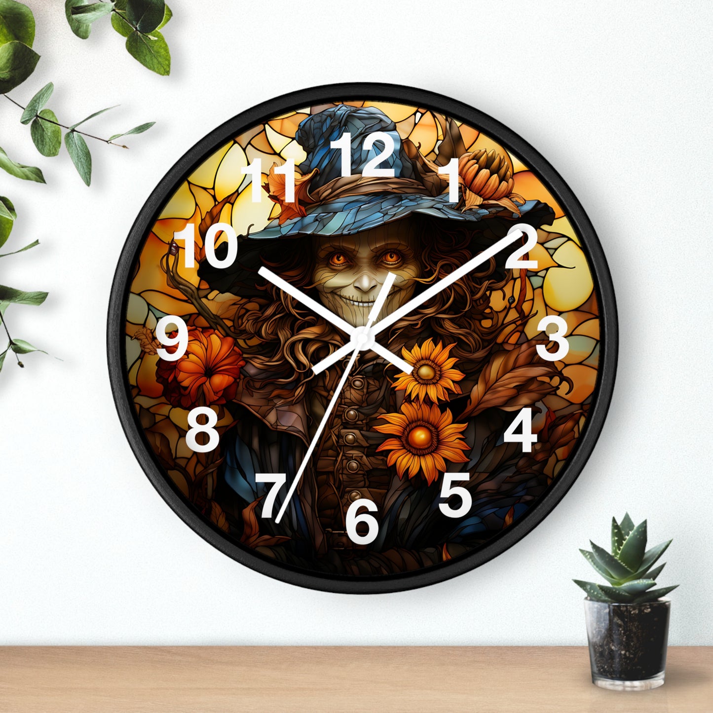 Beautiful Eerie Witch Stained Glass Wall Clock | Battery Operated | Enchanting Halloween Decor Witch Enthusiasts | Unique Mystic Accent
