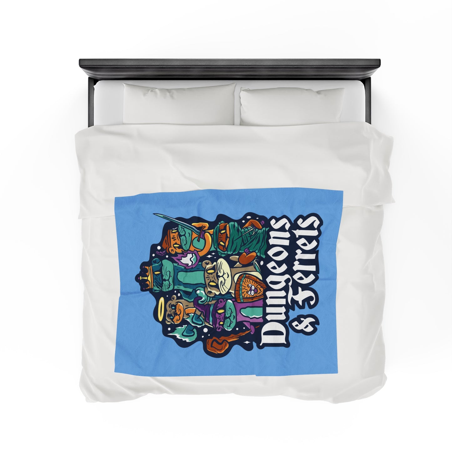 Dungeons and Ferrets Velveteen Plush Throw Blanket | Funny Ferret Lover Gift | Nerdy Parody Blanket | Fantasy Roleplaying Cozy Ferret Decor