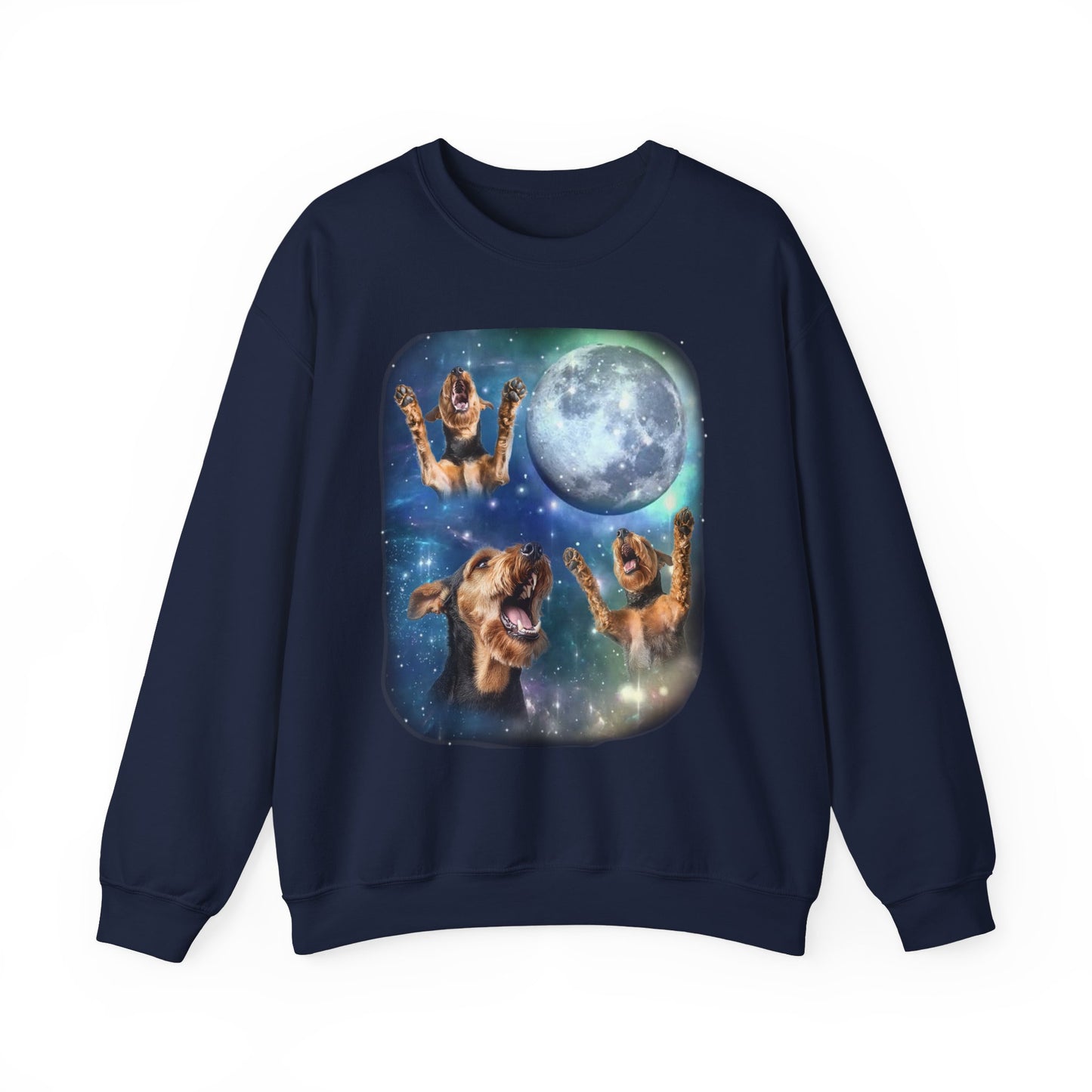 Airedale Terrier Howling at Moon Sweater | Vintage Dog Lover Pullover | Funny Airedale Apparel Sweatshirt Funny Dog Sweater Airedale Gift