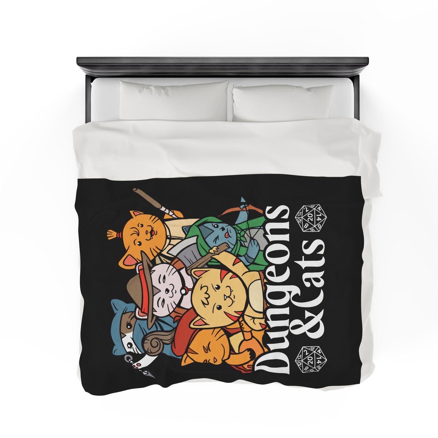Dungeons and Cats Velveteen Plush Throw Blanket | Funny Cat Lover Gift | Nerdy Parody Blanket Fantasy Roleplaying Cozy Feline Decor Cat Gift