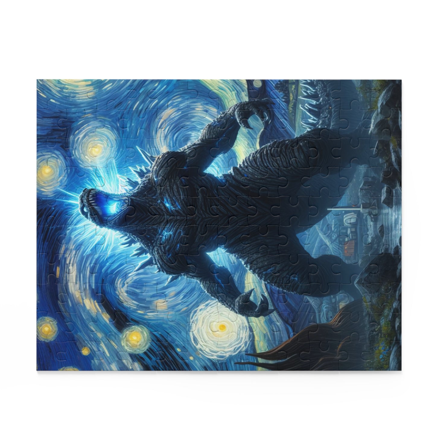 Giant Dinosaur Lizard Night Sky Jigsaw Puzzle 120-500 Pieces | Kaiju-Inspired Starry Night Art for Epic Dinosaur & Monster Fans