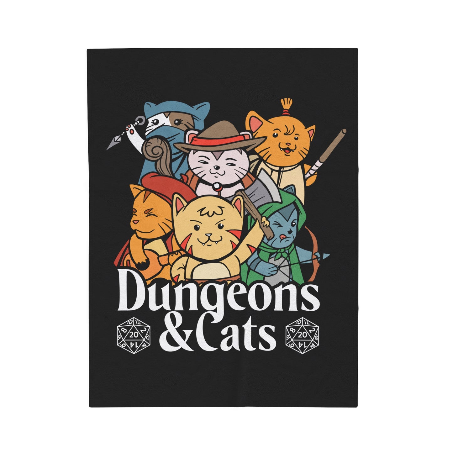 Dungeons and Cats Velveteen Plush Throw Blanket | Funny Cat Lover Gift | Nerdy Parody Blanket Fantasy Roleplaying Cozy Feline Decor Cat Gift
