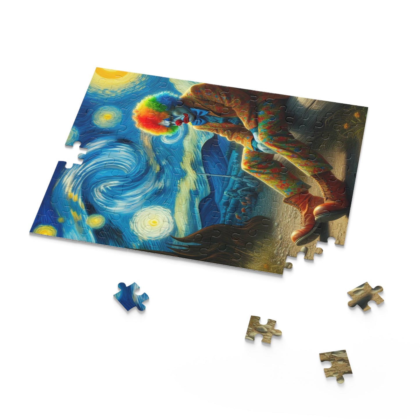 Sad Clown Night Sky Jigsaw Puzzle 120-500 Pieces | Melancholic Starry Night-Inspired Art for Unique Clown & Art Lovers