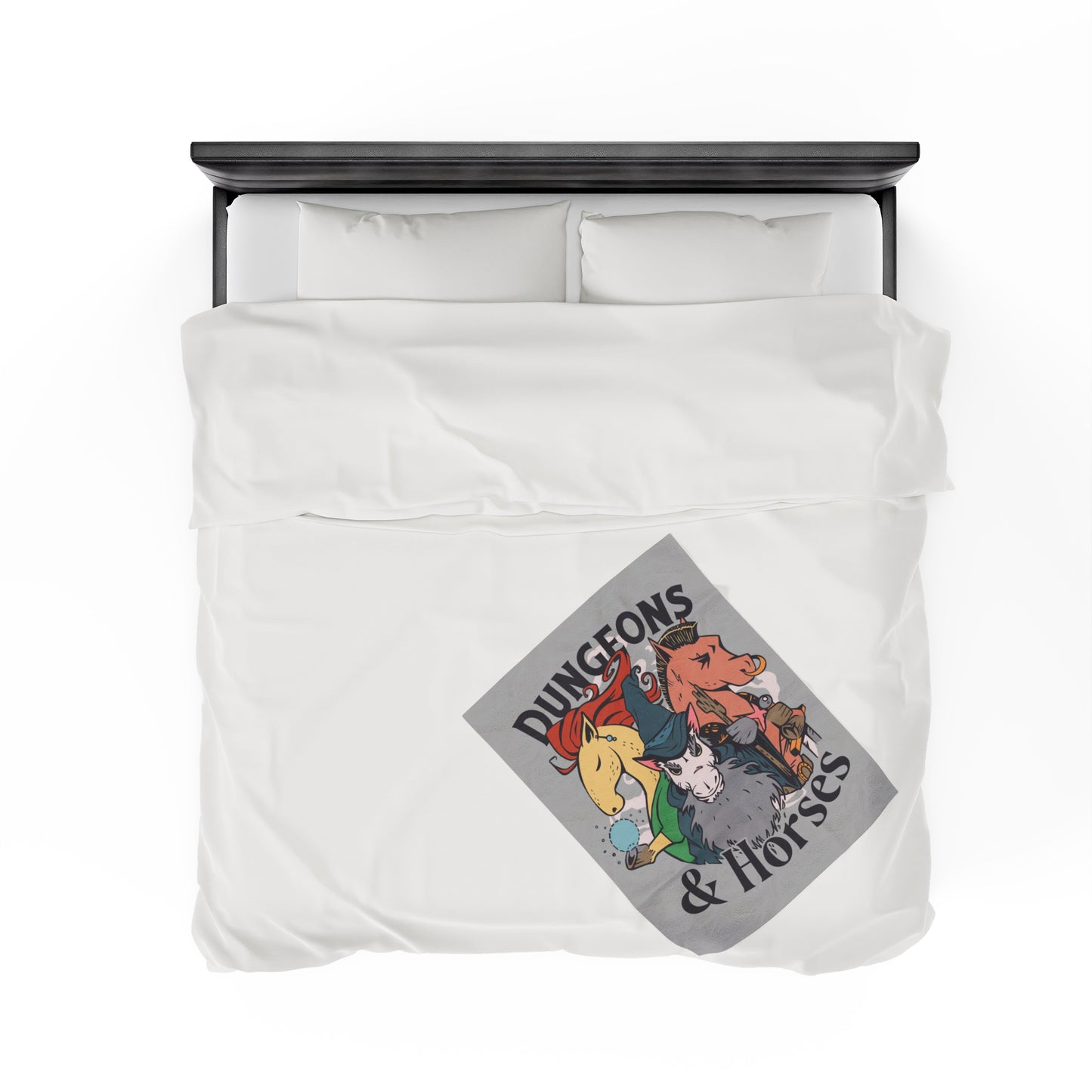 Dungeons and Horses Velveteen Plush Throw Blanket | Funny Horse Lover Gift | Nerdy Parody Blanket Fantasy Roleplaying Cozy Equestrian Decor