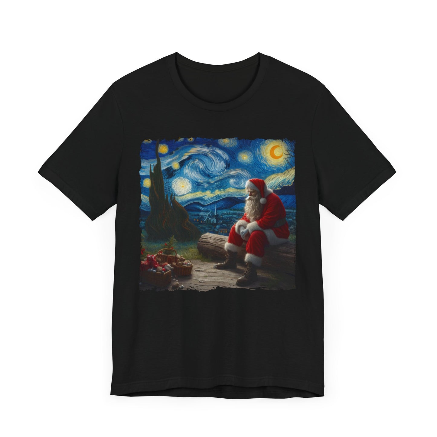 Santa Claus Night Sky Christmas Shirt | Starry Night-Inspired Holiday Art | Festive Santa Lover Tee Magical Christmas Season Christmas Gift
