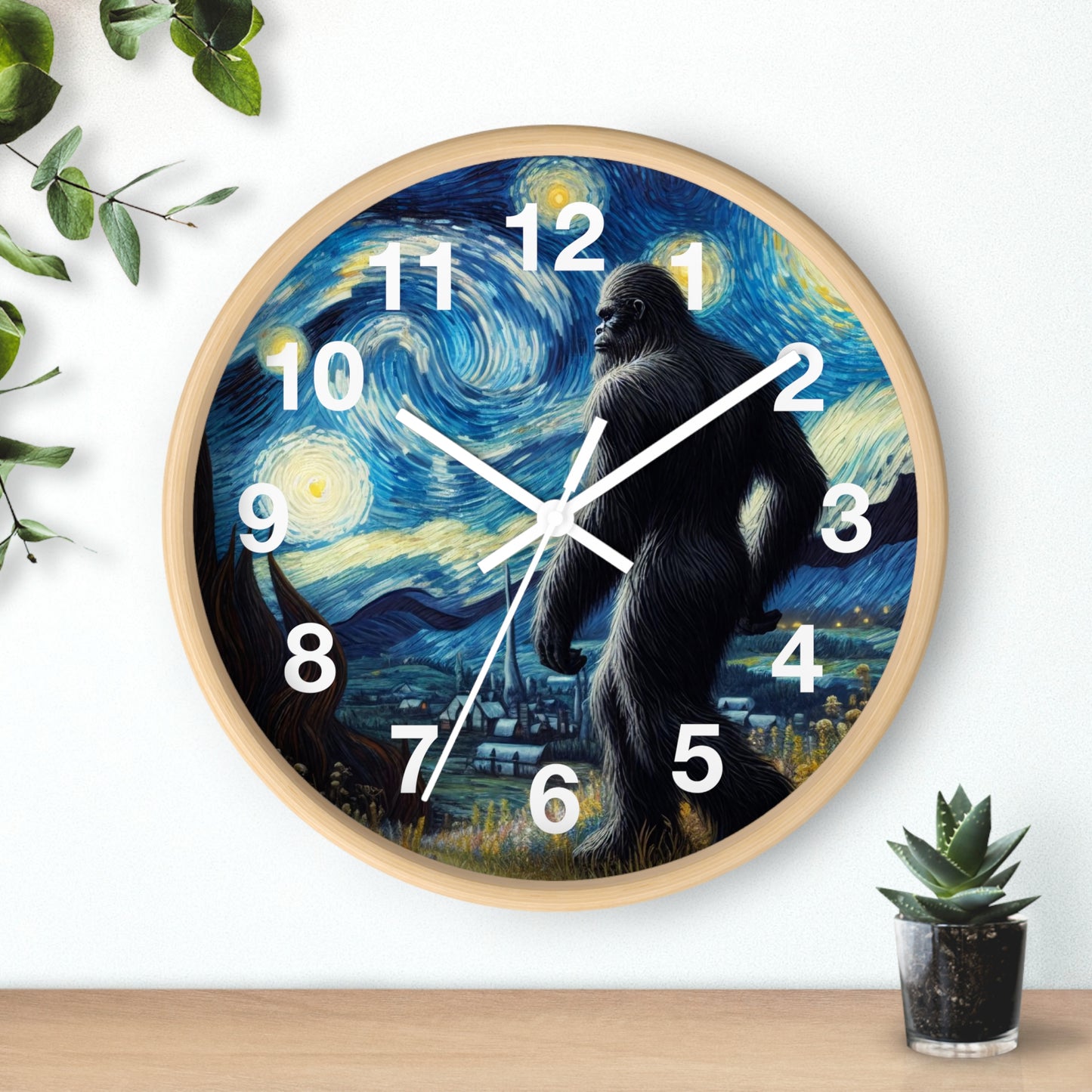 Bigfoot Night Sky Wall Clock | Battery Operated | Starry Night Inspired Art | Perfect Gift Bigfoot Lovers Humorous Sasquatch Wall Decor