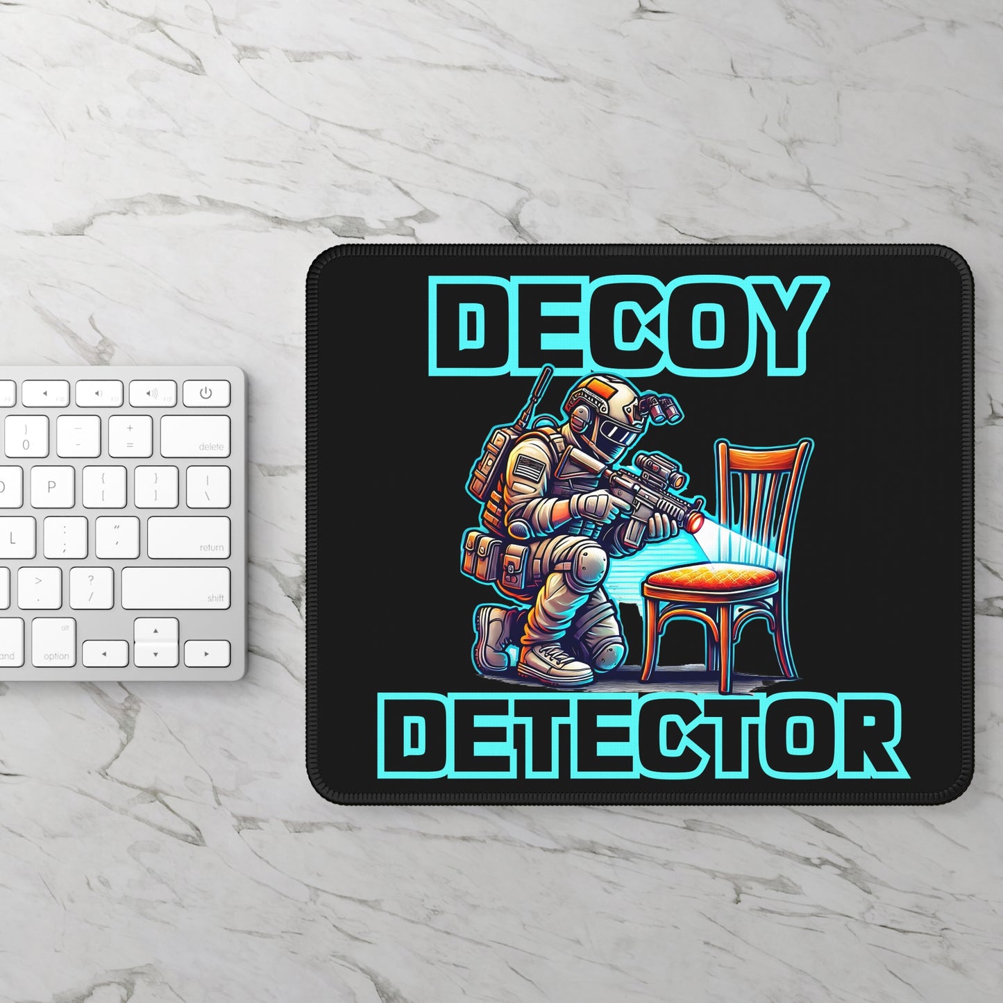 Decoy Detector Prop Cartoon Non Slip Mouse Pad | Tactical Prop Hunt Design | Funny Gamer Illustration | Chair Scanning Action Scene Gift