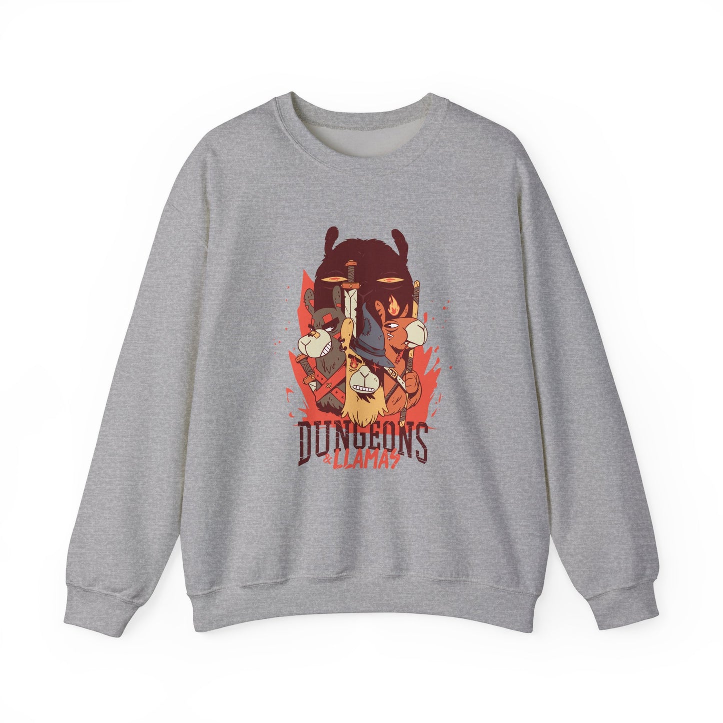 Dungeons and Llamas Funny D&D Parody Sweatshirt | Nerdy Fantasy Game Sweater Llama Lovers | Unique Winter Gift | Cozy Fun Sweatshirt Gamers