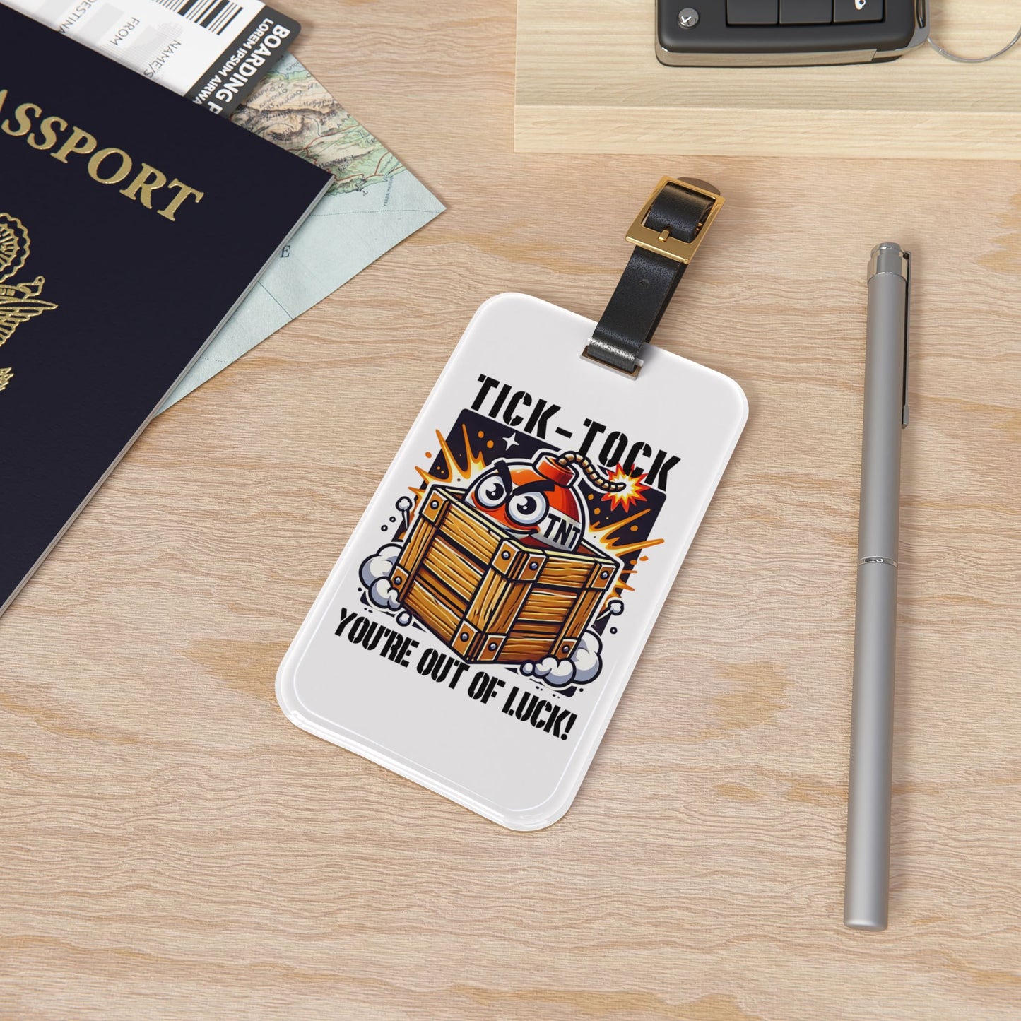 Explosive Cartoon Crate Luggage Tag | TNT Prop Hunt Baggage ID | Funny Gamer Travel Accessory | Dynamic Boom Box Explosion Theme