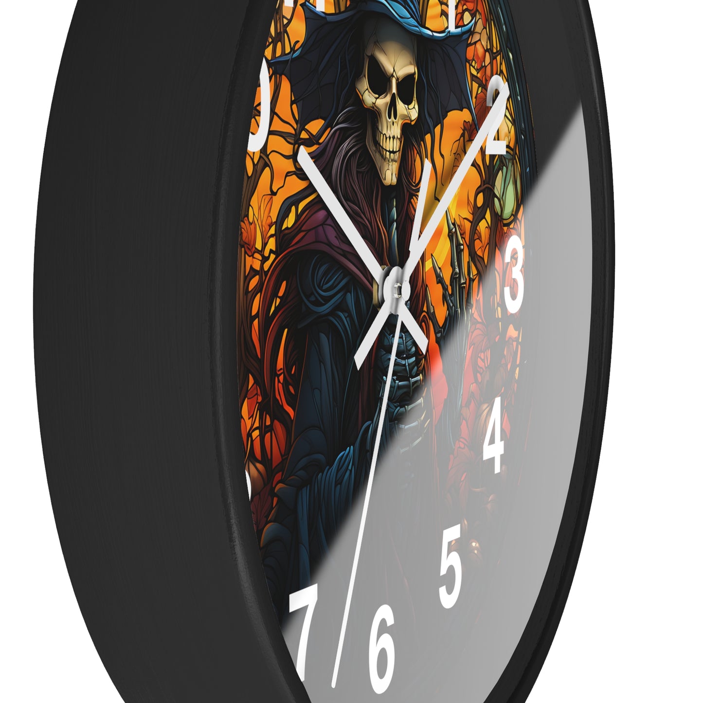 Scary Stained Glass Skeleton Witch Wall Clock | Witch Halloween Decor | Battery Operated | Unique Spooky Accent | Perfect Gothic Gift