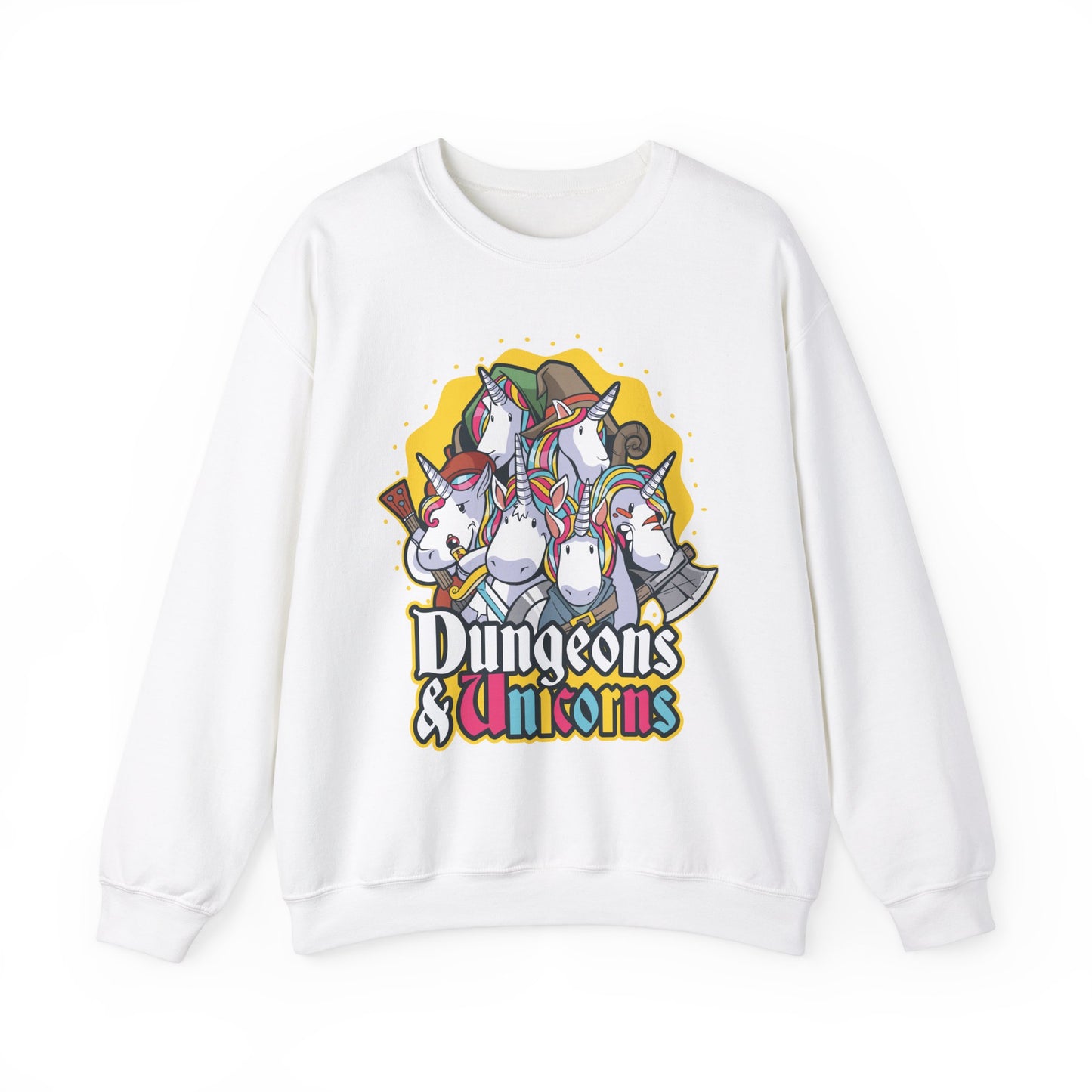 Dungeons and Unicorns Funny D&D Parody Sweatshirt | Nerdy Fantasy Game Sweater Unicorn Lovers | Unique Winter Gift Cozy Fun Sweatshirt Gamer