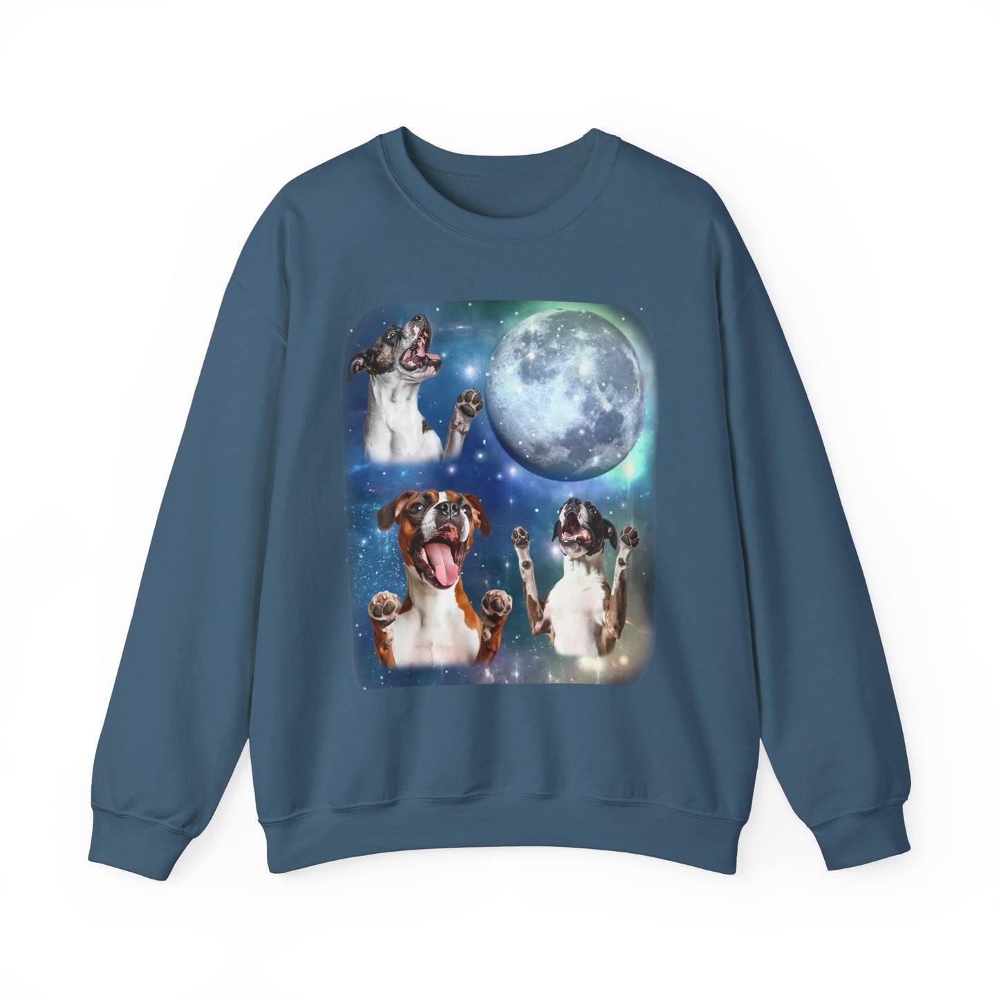 Boxer Howling at Moon Sweatshirt | Vintage Dog Lover Pullover Sweater | Funny Boxer Apparel Gift for Dog Lovers and Pet Enthusiasts