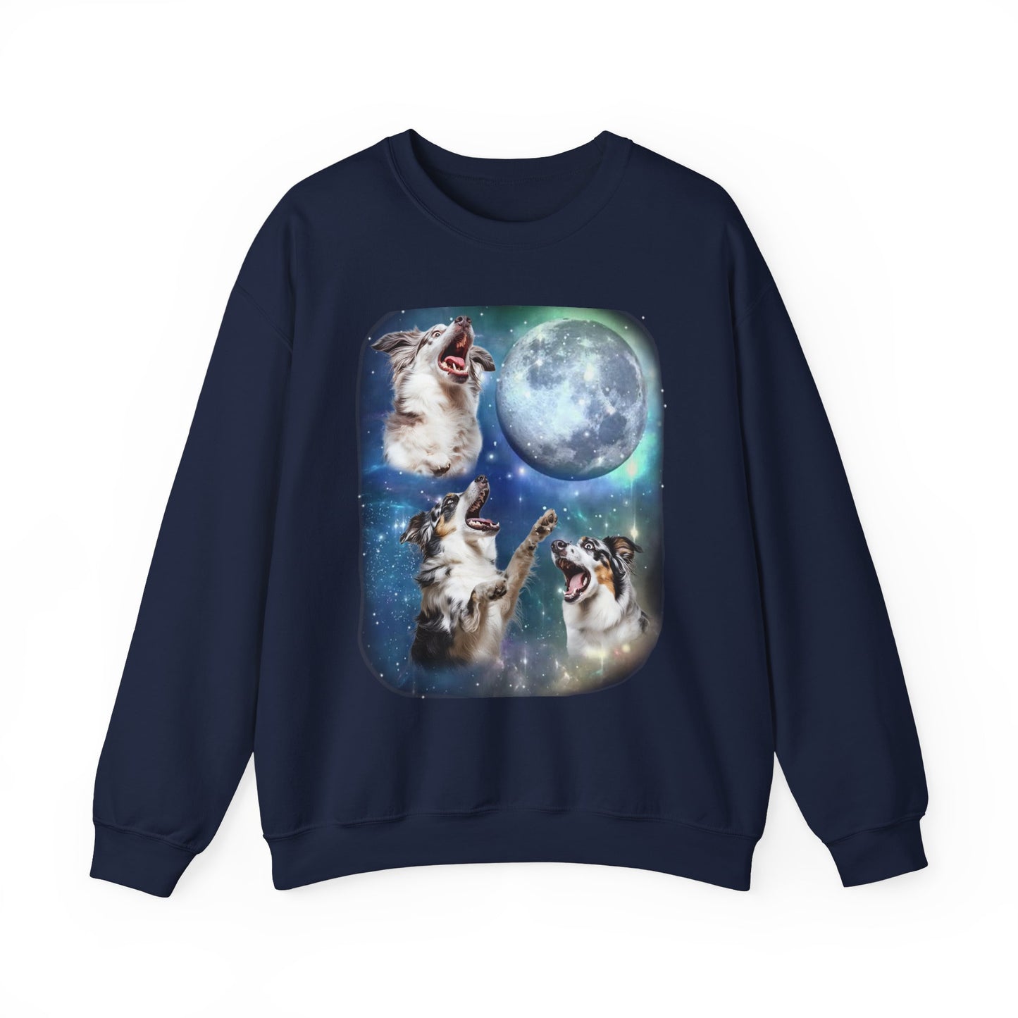 Australian Shepherd Howling at Moon Sweatshirt | Vintage Dog Lover Pullover Sweater Funny Aussie Dog Apparel Gift Pet Lovers Aussie Shepherd