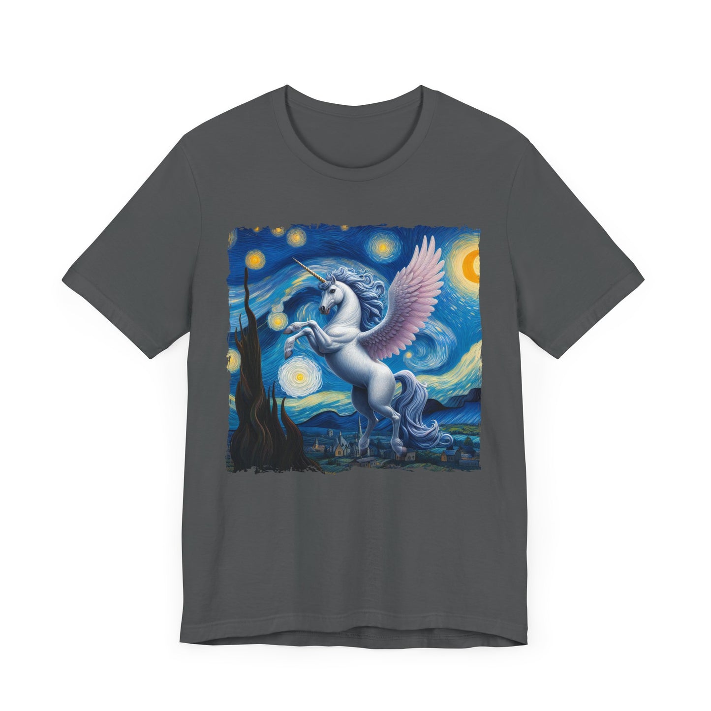 Magical White Unicorn Night Sky Shirt | Starry Night-Inspired Fantasy Art | Enchanted Unicorn Gift Dreamers Fantasy Lovers Unicorn Lover