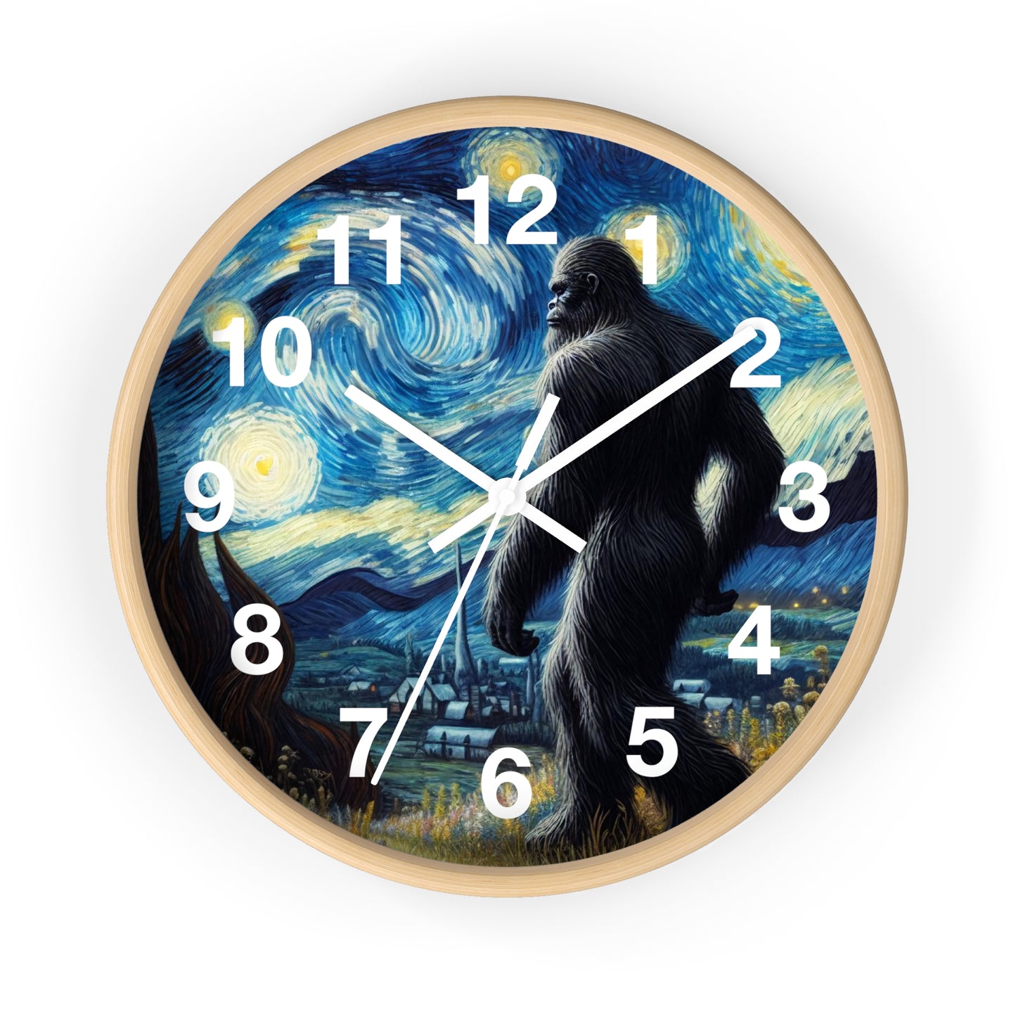 Bigfoot Night Sky Wall Clock | Battery Operated | Starry Night Inspired Art | Perfect Gift Bigfoot Lovers Humorous Sasquatch Wall Decor