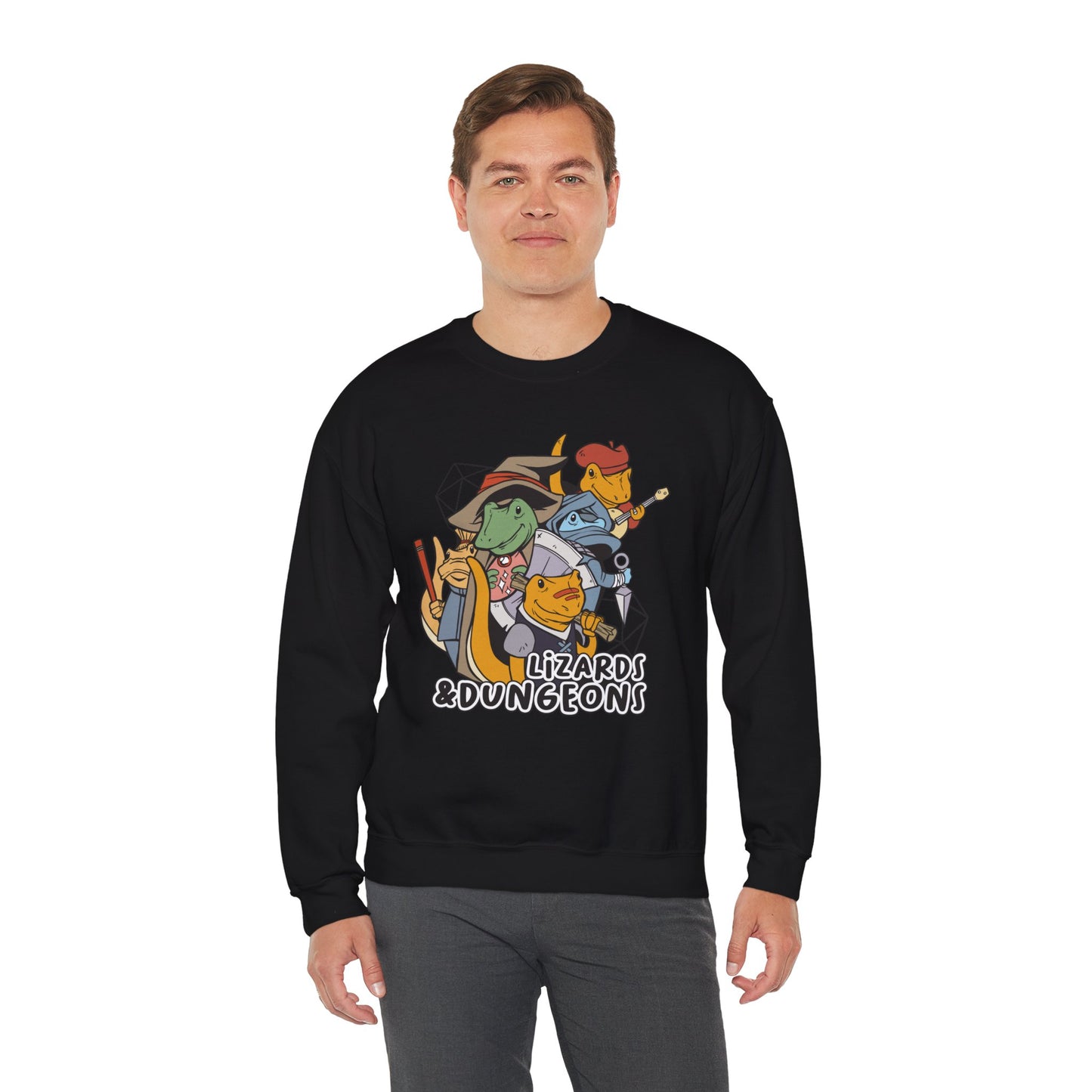 Dungeons and Lizards Funny D&D Parody Sweatshirt | Nerdy Fantasy Game Sweater Lizard Lovers | Unique Winter Gift Cozy Fun Sweatshirt Gamers