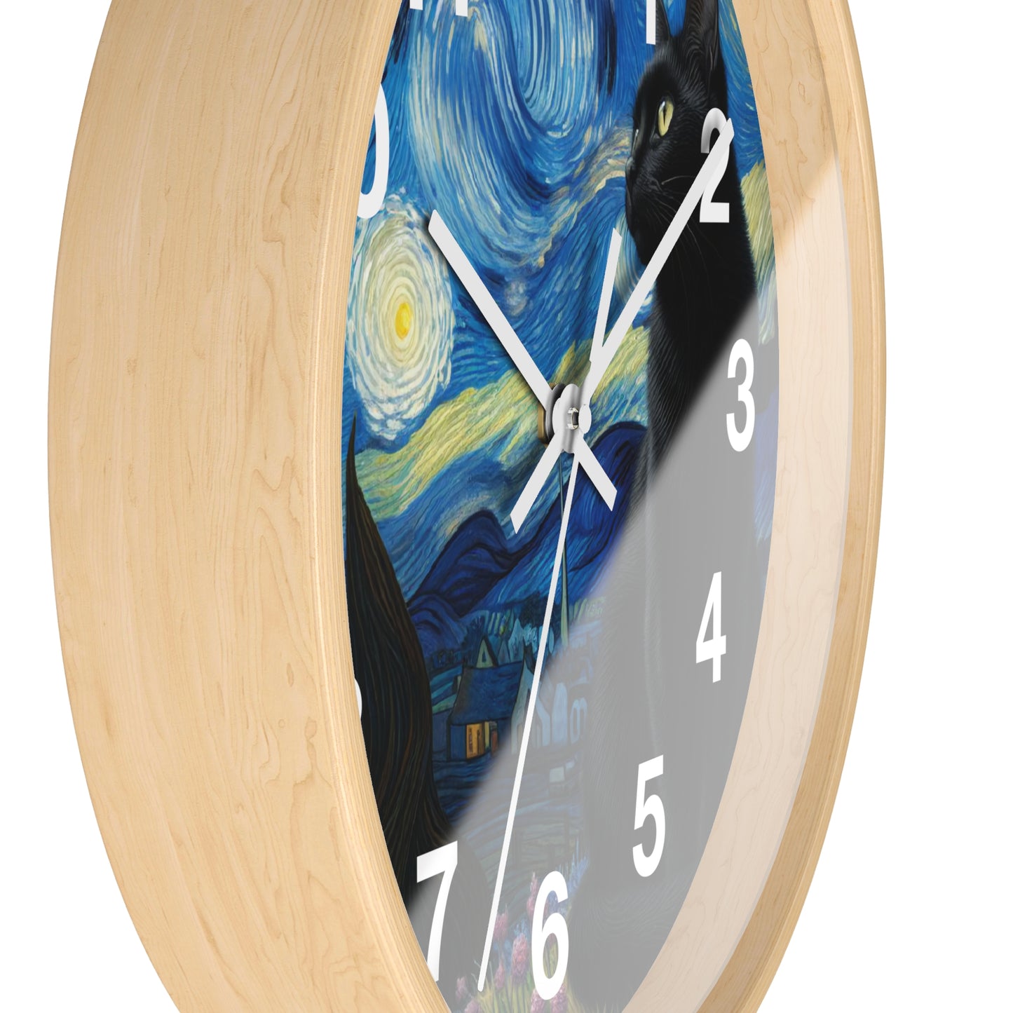 Mystical Black Cat Under Starry Night Wall Clock | Battery Operated | Enchanting Night Sky Art Perfect Gift Cat Lovers Witchcraft Wall Decor