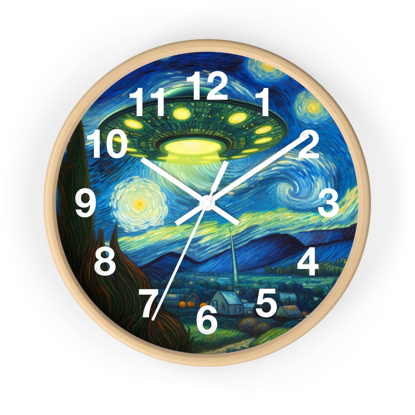 Alien UFO Night Wall Clock | Battery Operated | Starry Night-Inspired Outer Space Art | Perfect Gift for UFO Believers | Cosmic Wall Decor