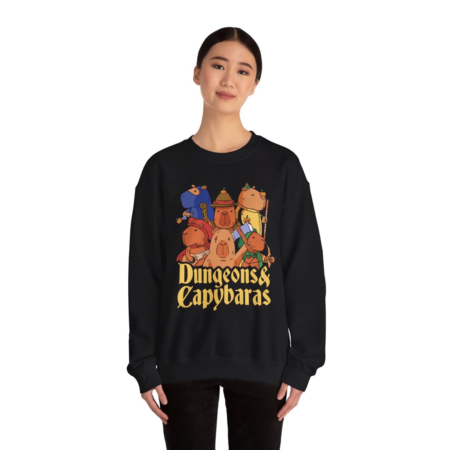 Dungeons and Capybaras Funny D&D Parody Sweatshirt | Nerdy Fantasy Game Sweater for Capybara Lovers Unique Winter Gift | Cozy Fun Sweatshirt